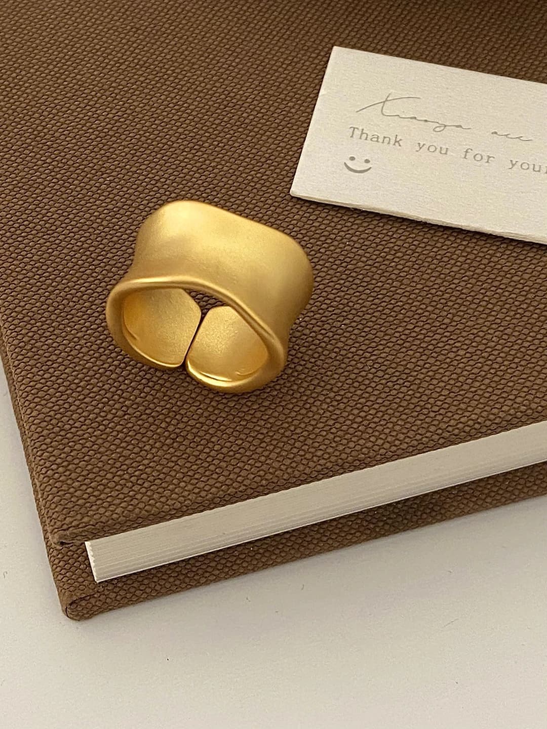 Gold wide matte ring - real gold plating