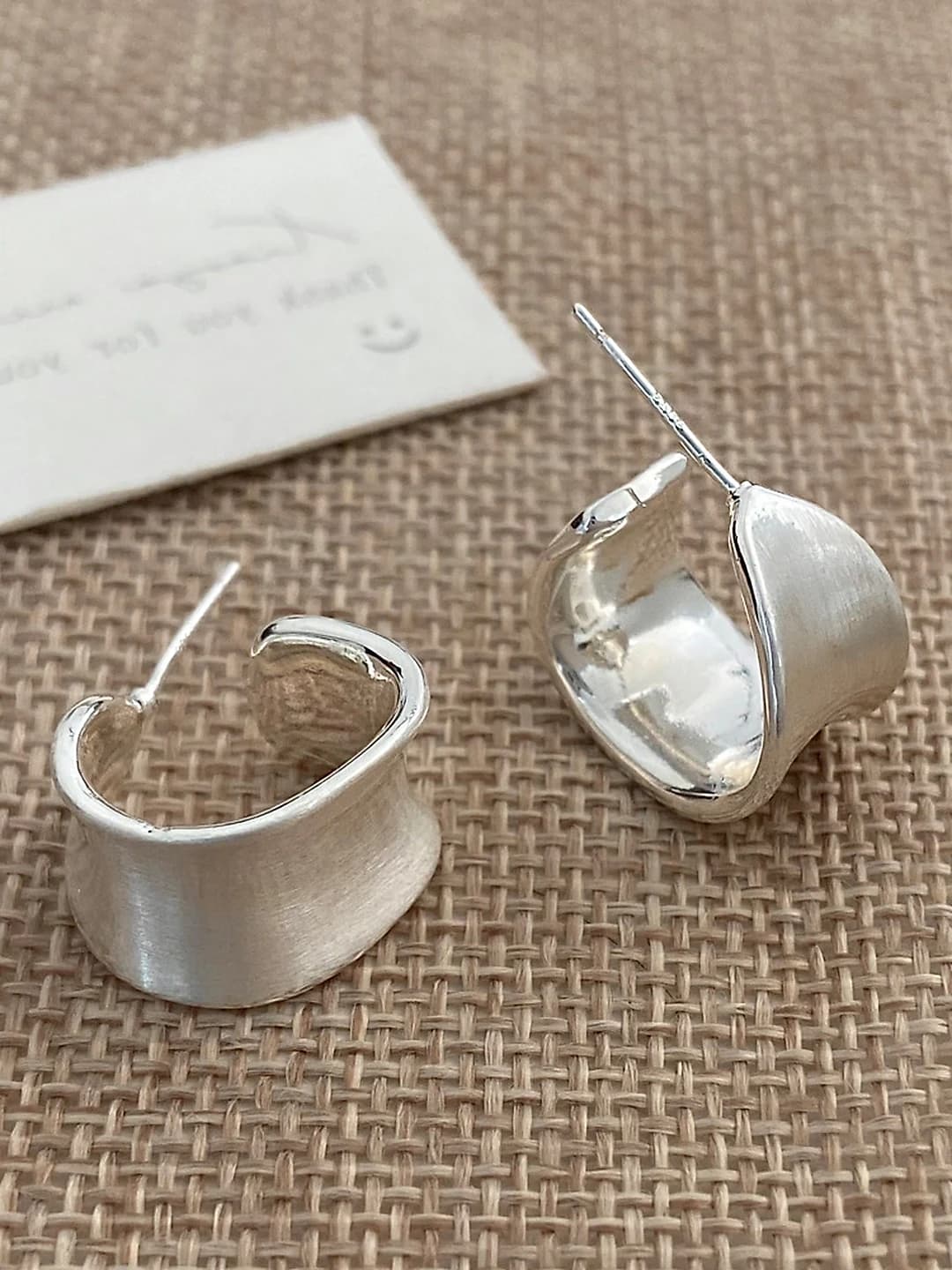 Silver C-shape earrings, 18K gold