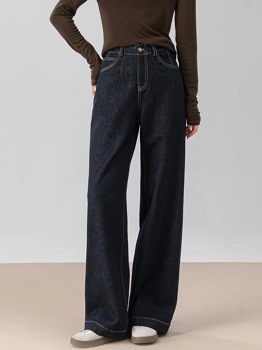 Women's retro wide and flared jeans, high waist, straight cut, for petite