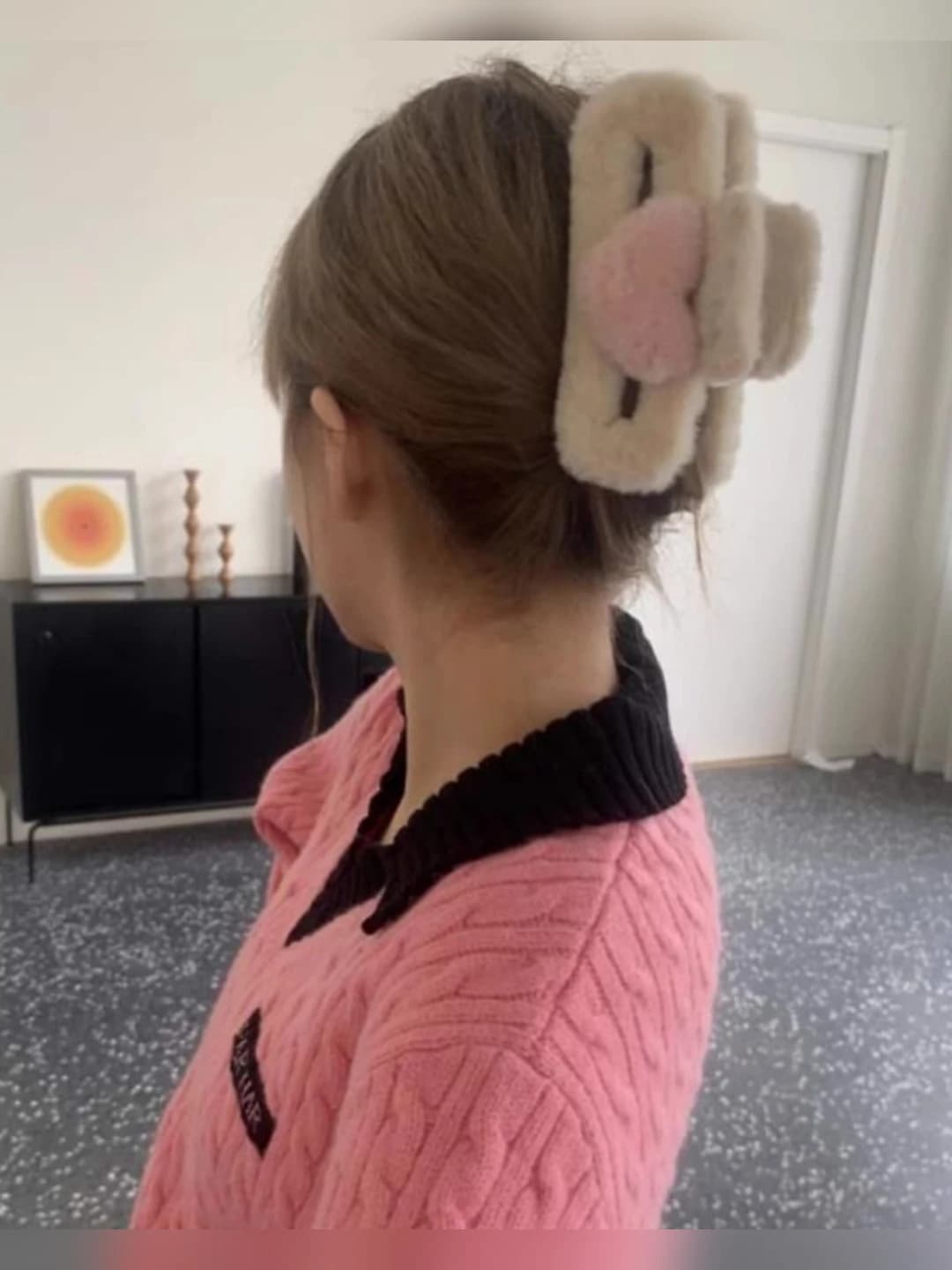 Women's autumn-winter Korean style large plush heart-shaped hair claw clip