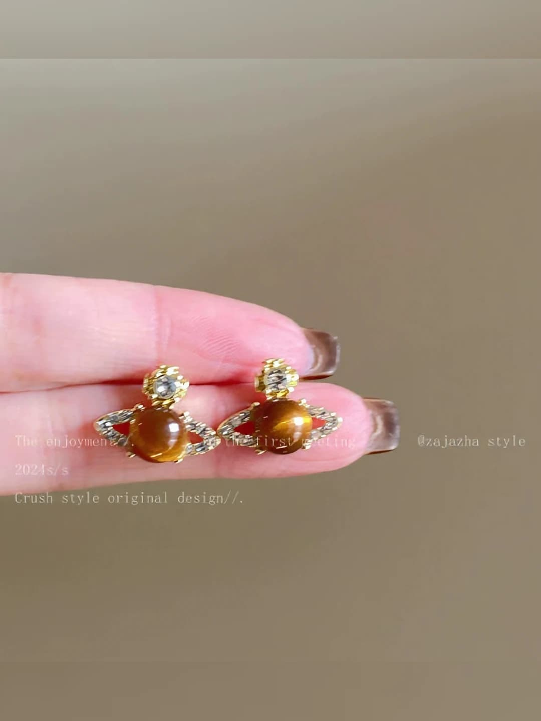 12# Tiger eye planet earrings