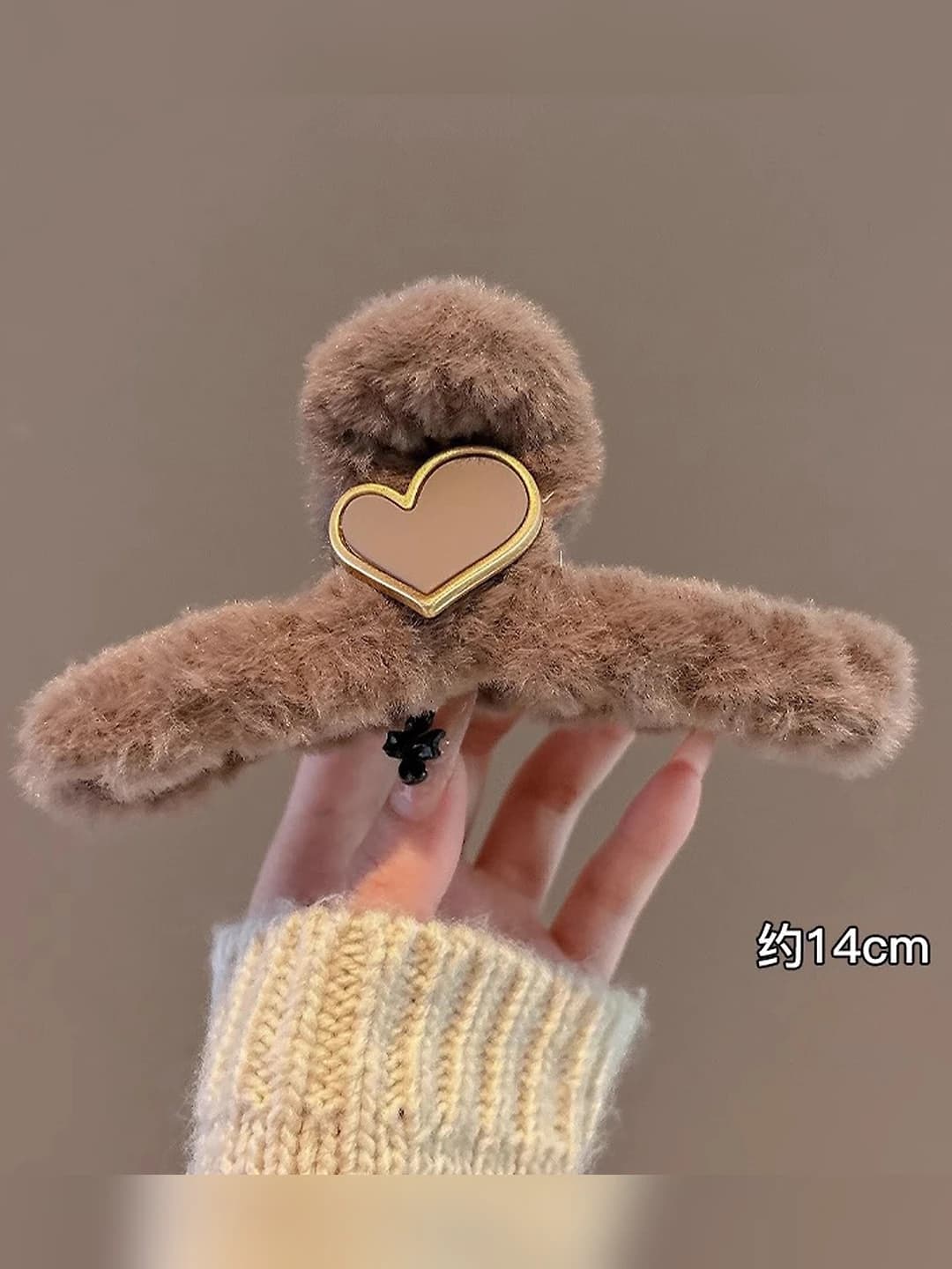 Dark coffee plush heart clip ~14 cm
