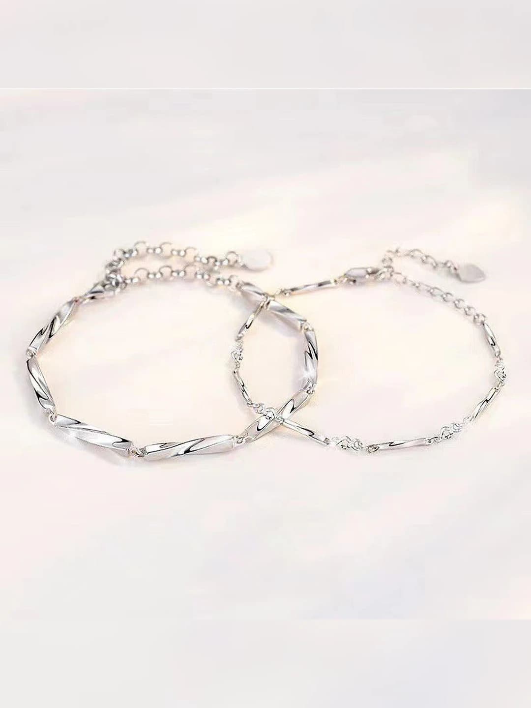 Star and moon Mobius couple bracelet, silver plated, sweet style, commemorative gift