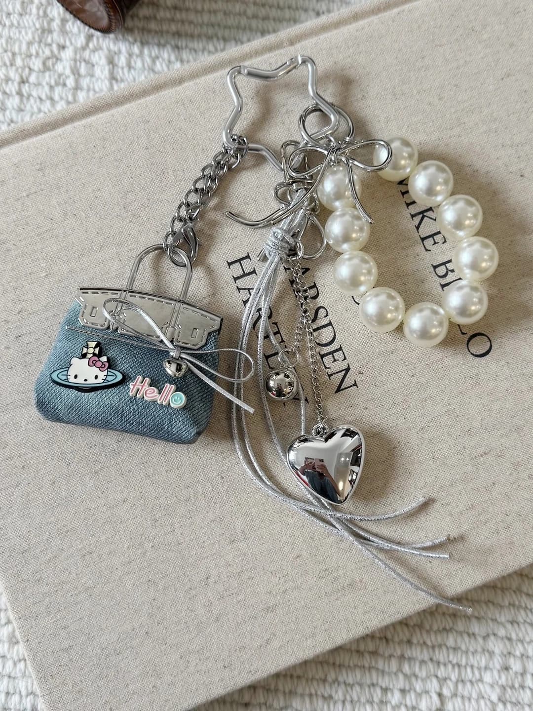 Denim blue cat charm