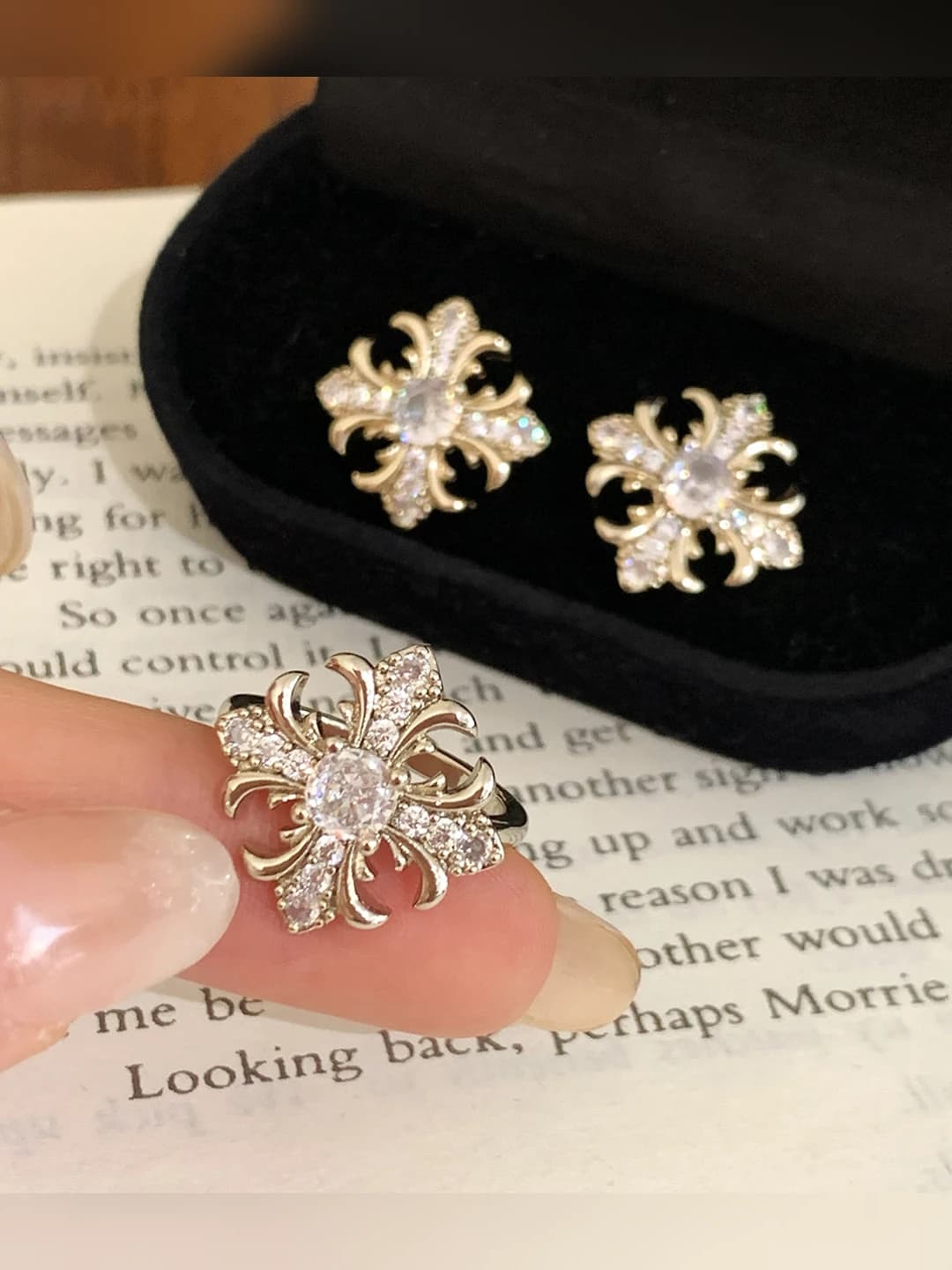 Women's geometric cross earrings with zircon, bronze, coffee gold color, casual style