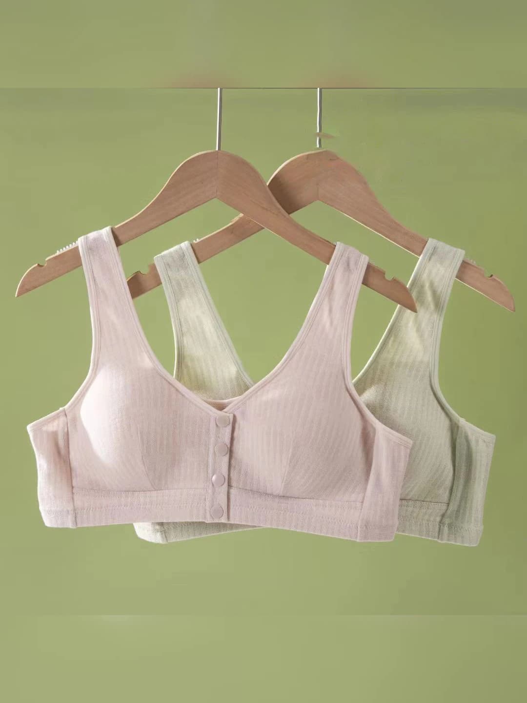 Women's thin front-closure bra, cotton, wide straps, casual style