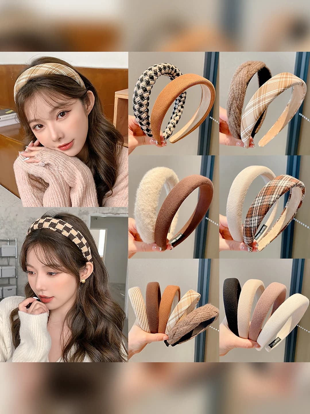 Women's retro latte-colored foam headband, 2026 autumn-winter collection