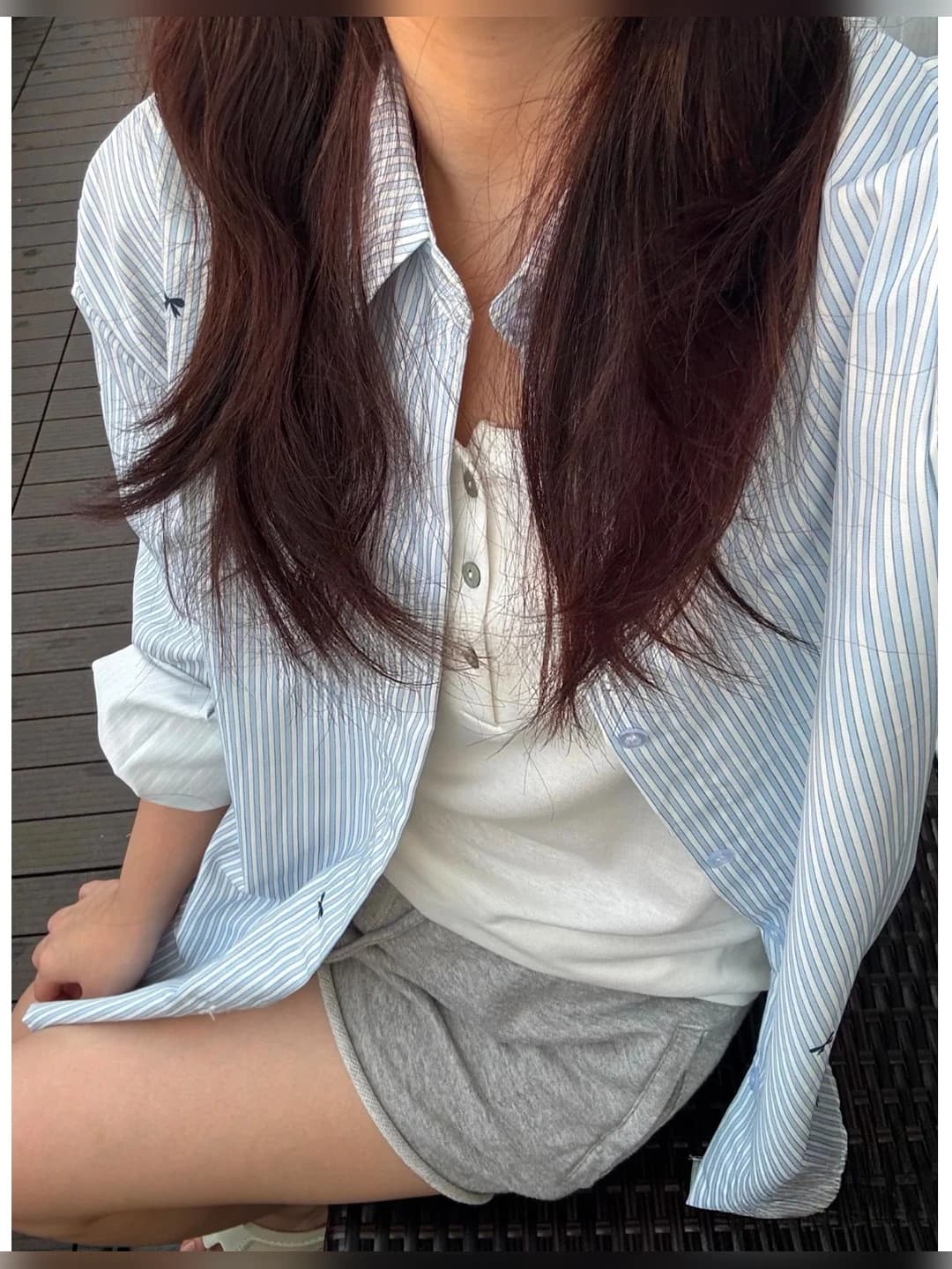 Women's spring-autumn long-sleeve blue striped loose fit shirt, lapel collar, non-iron, casual style