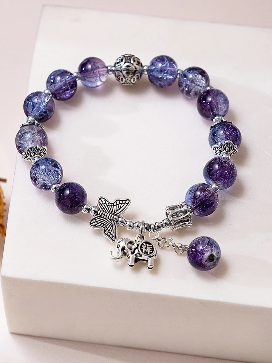 Dark purple butterfly elephant bracelet