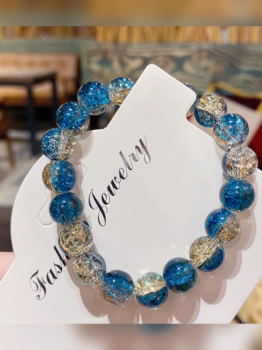 Navy-yellow two-tone glass bracelet