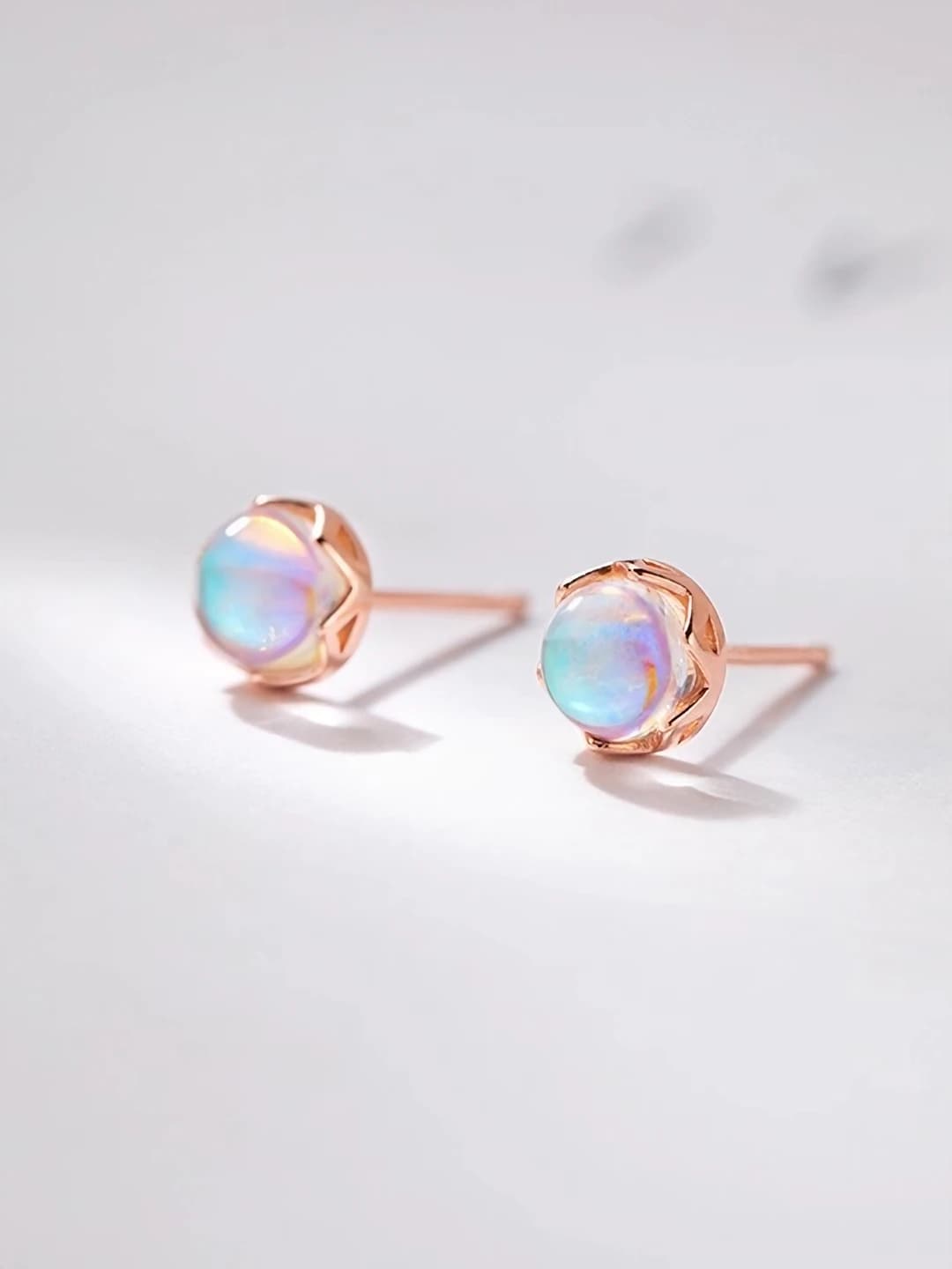 Women's moonstone stud earrings 2026, simple geometric design