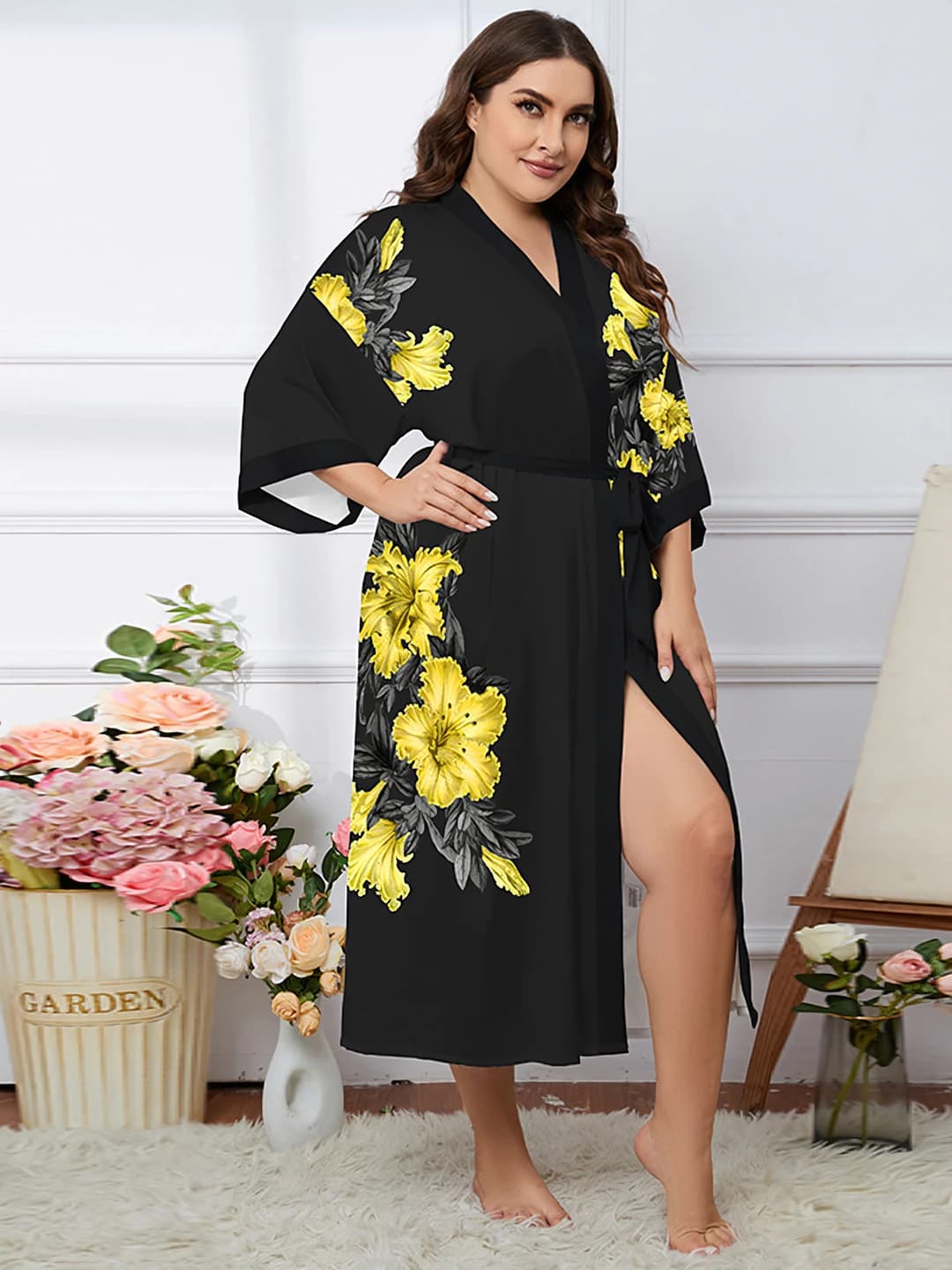 Black with yellow flowers