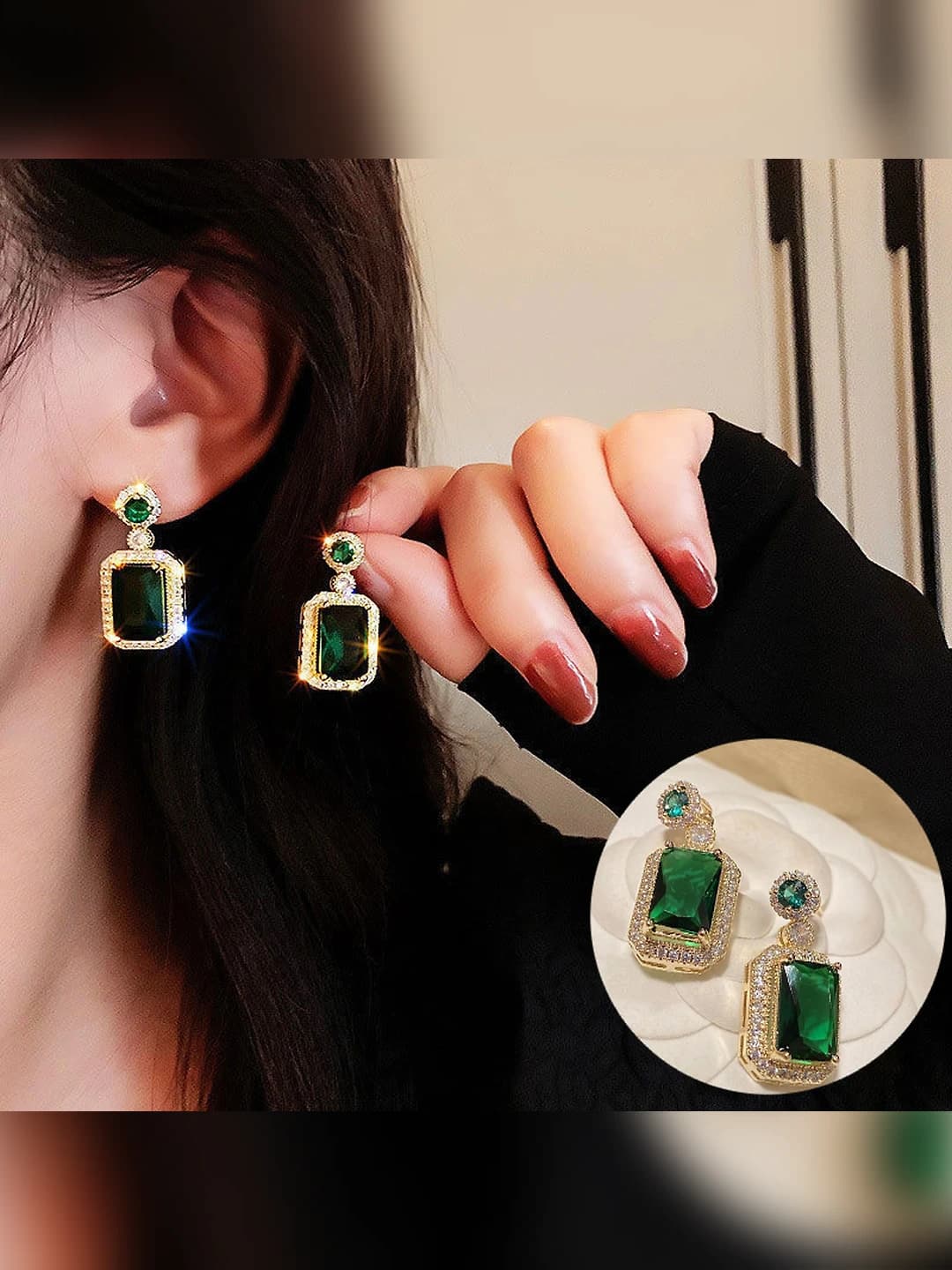 XL1507-2 Emerald square ear clips