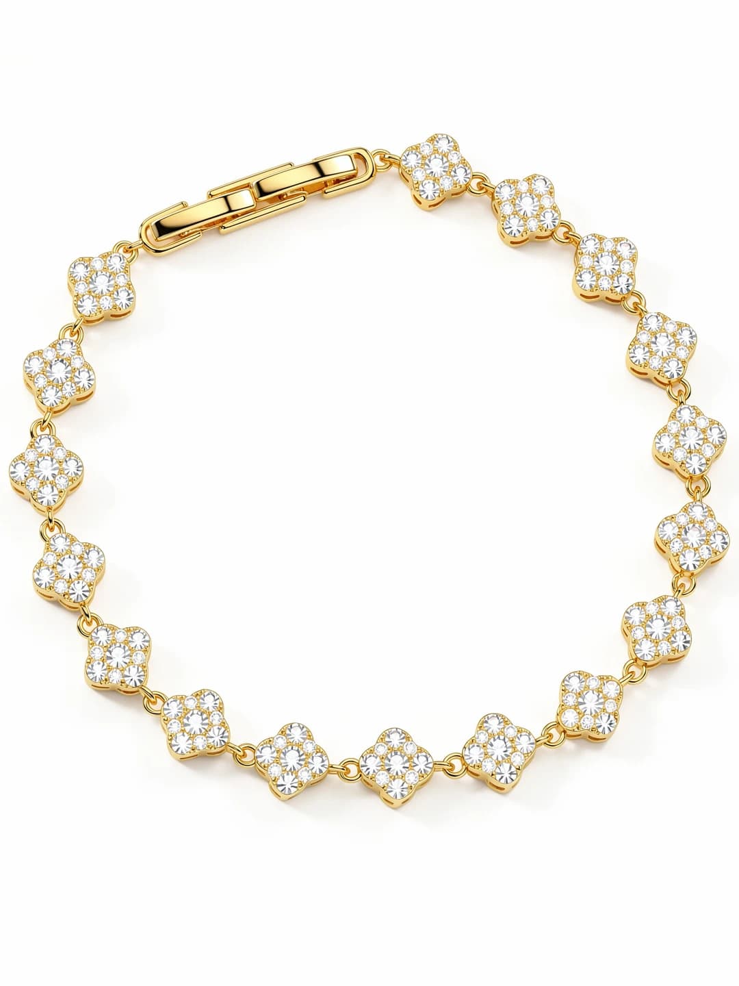 Women's colorful rhinestone four-leaf clover chain bracelet