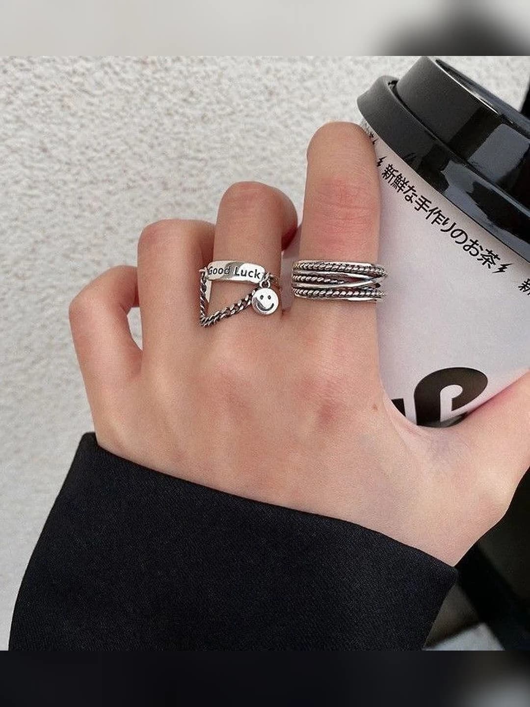 Smiley face ring for men and women, original design, alloy, geometric shape, electroplating