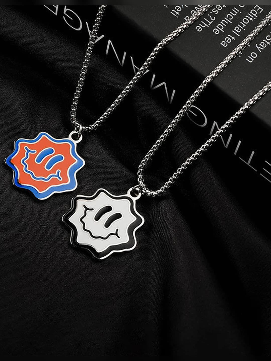Two-layer colorful smiley face chain necklace, hip-hop style street accessory for couples