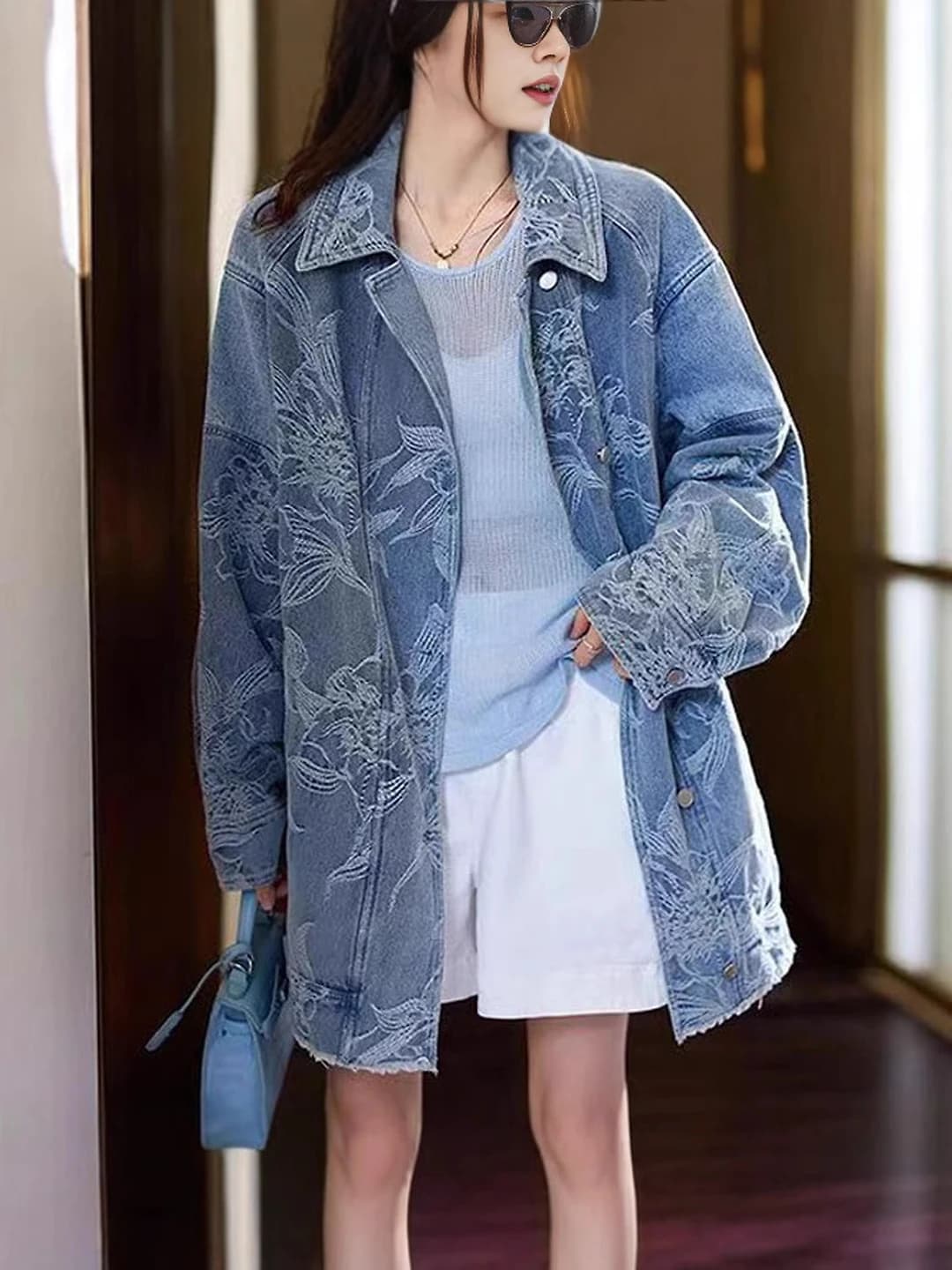 Ayollar uchun 2026 bahor-kuz denim kurtkasi, bo'sh (oversize) kesim, uzun yeng, POLO yoqa, kundalik uslub