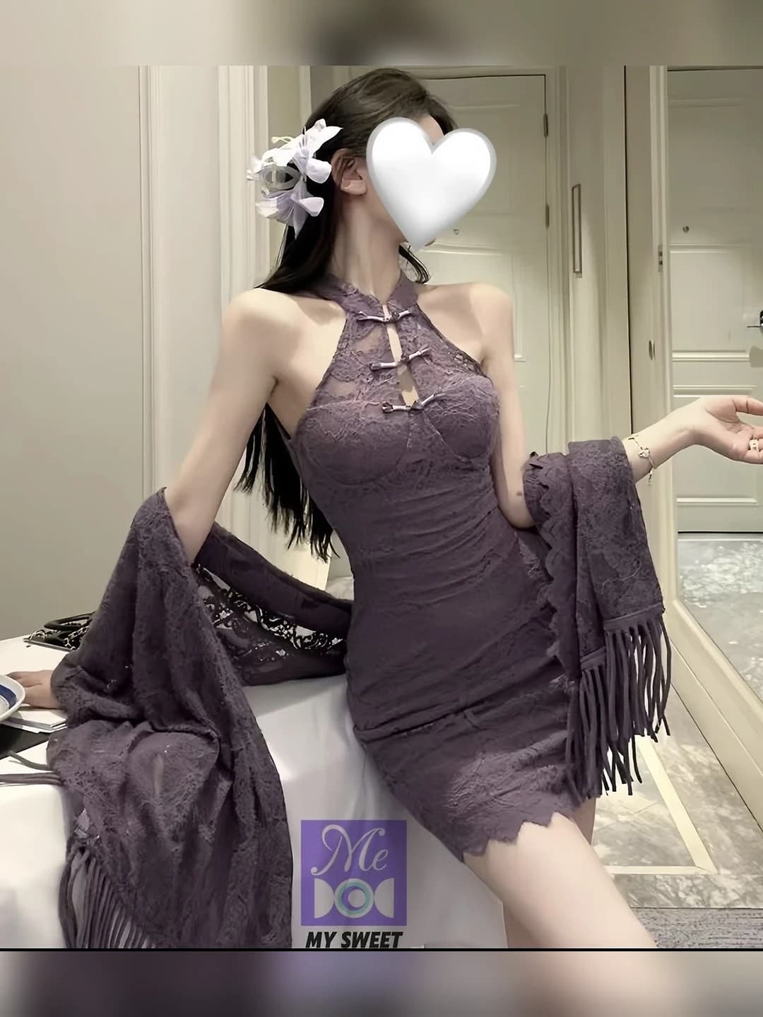 Ayollar uchun dantel halter qipao uslubidagi erotichki ichki kiyim, tik yoqa, boshqa rang
