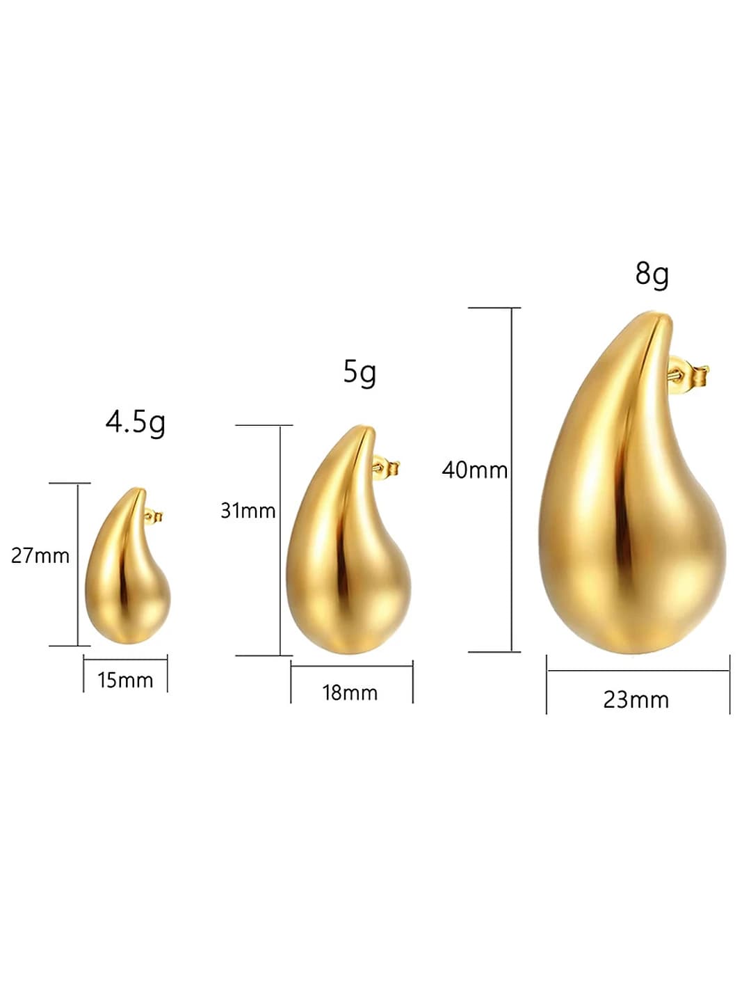 Women's large hollow teardrop stud earrings with 18K gold plating