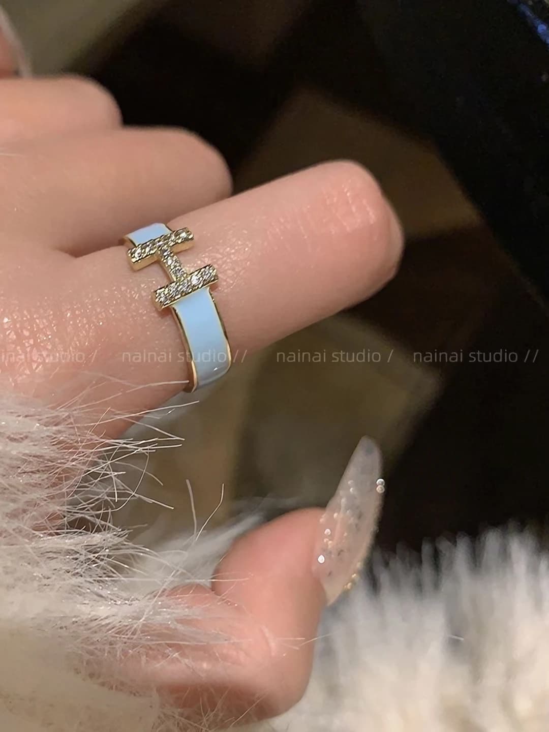 Blue H letter ring