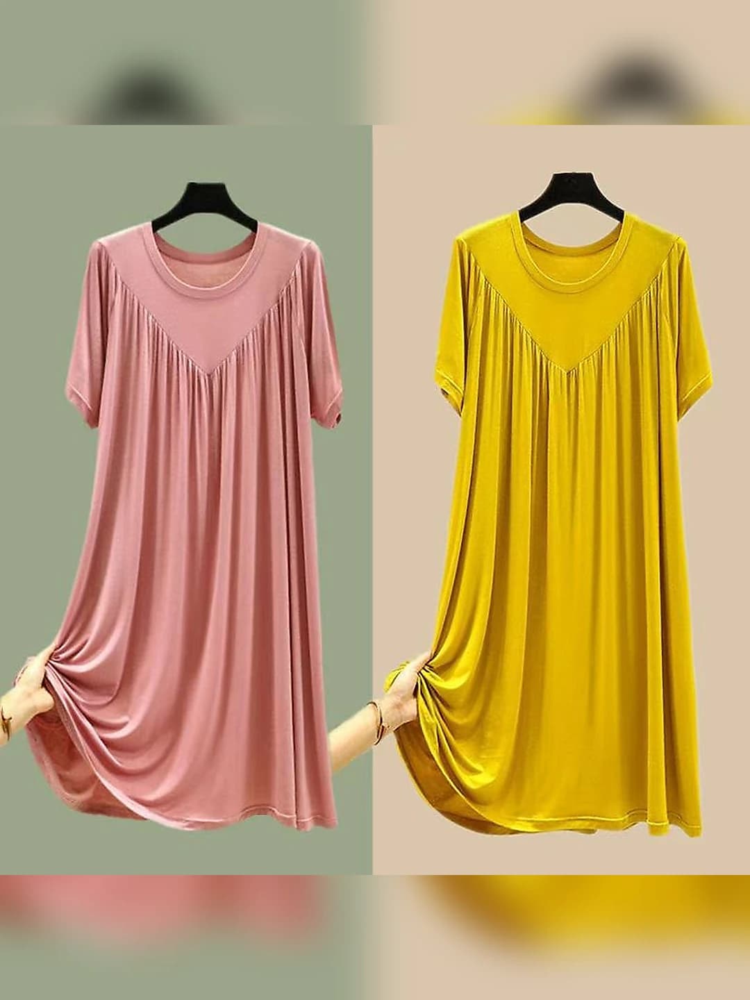 Women's summer loose fit plus size crew neck short sleeve t-shirt dress, A-line, casual home wear