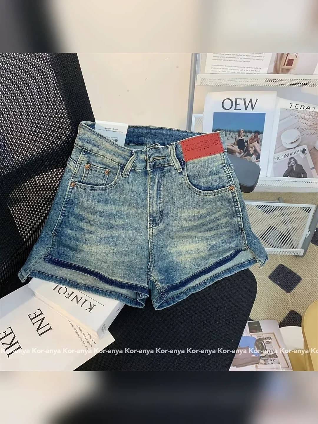 Women's summer retro stretch high waist denim shorts, slim fit slimming A-line