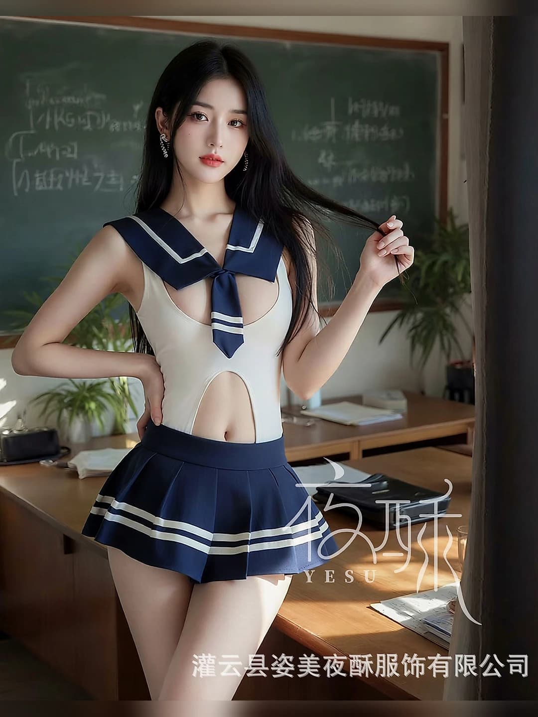 Women's role-play lingerie set in JK school uniform style: mini skirt, polyester fabric