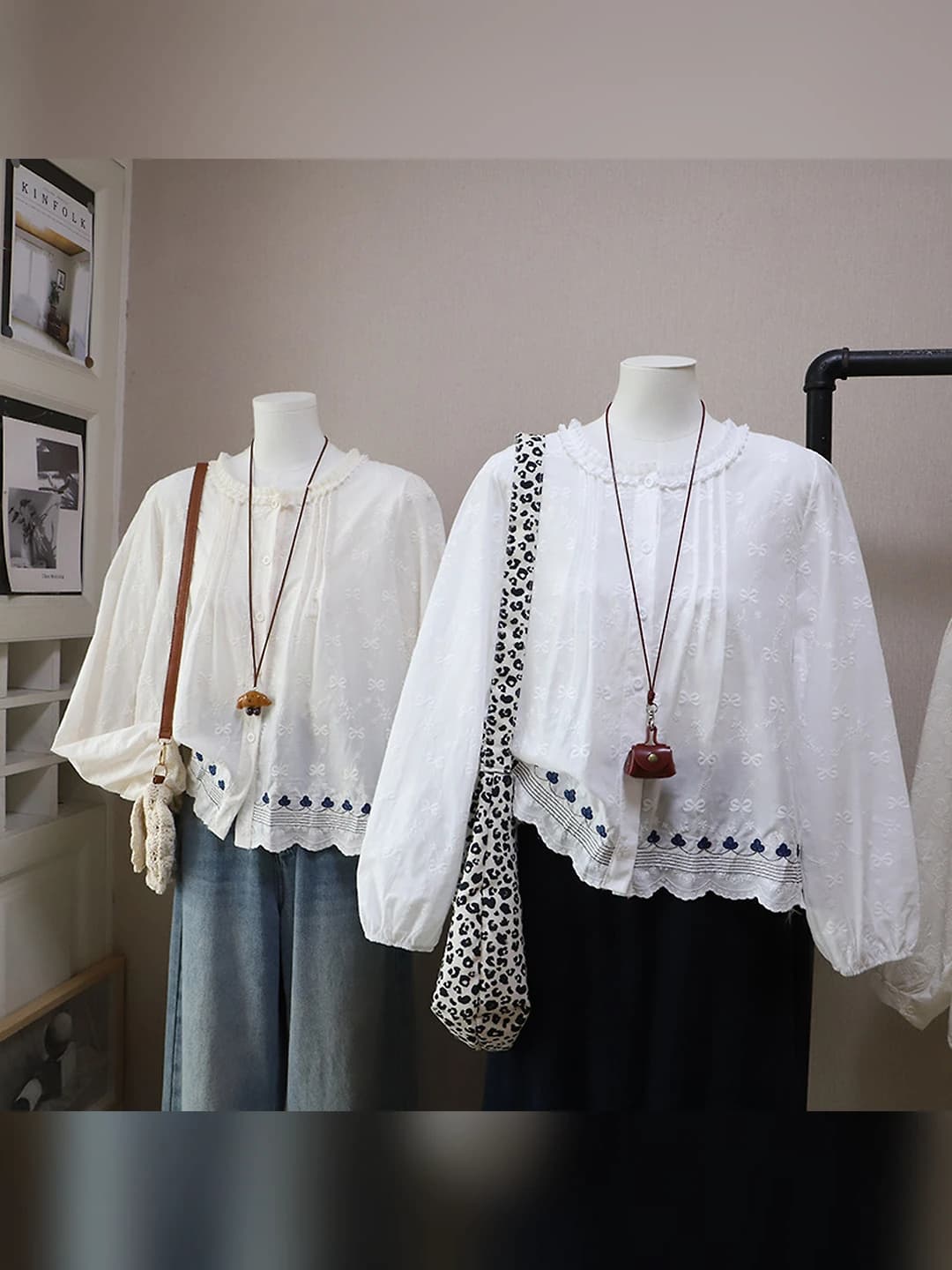 Women's embroidered long-sleeve blouse in Korean style with loose fit for early spring 2026