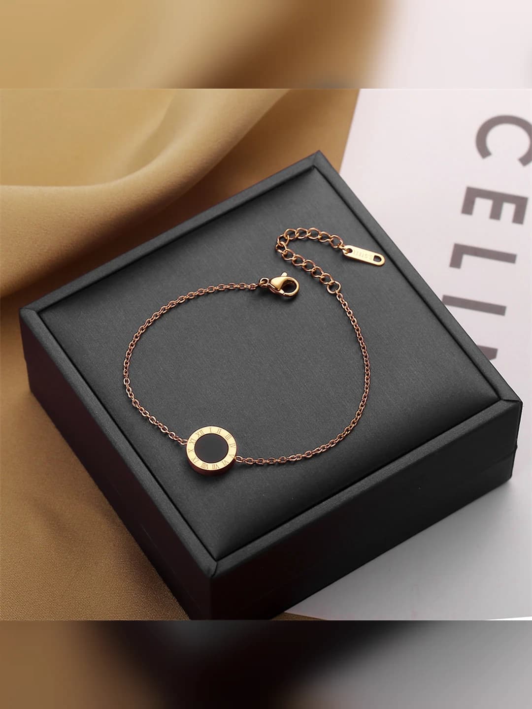 Women's titanium steel bracelet, non-fading black and white double-sided Roman pendant, minimalist style, design element