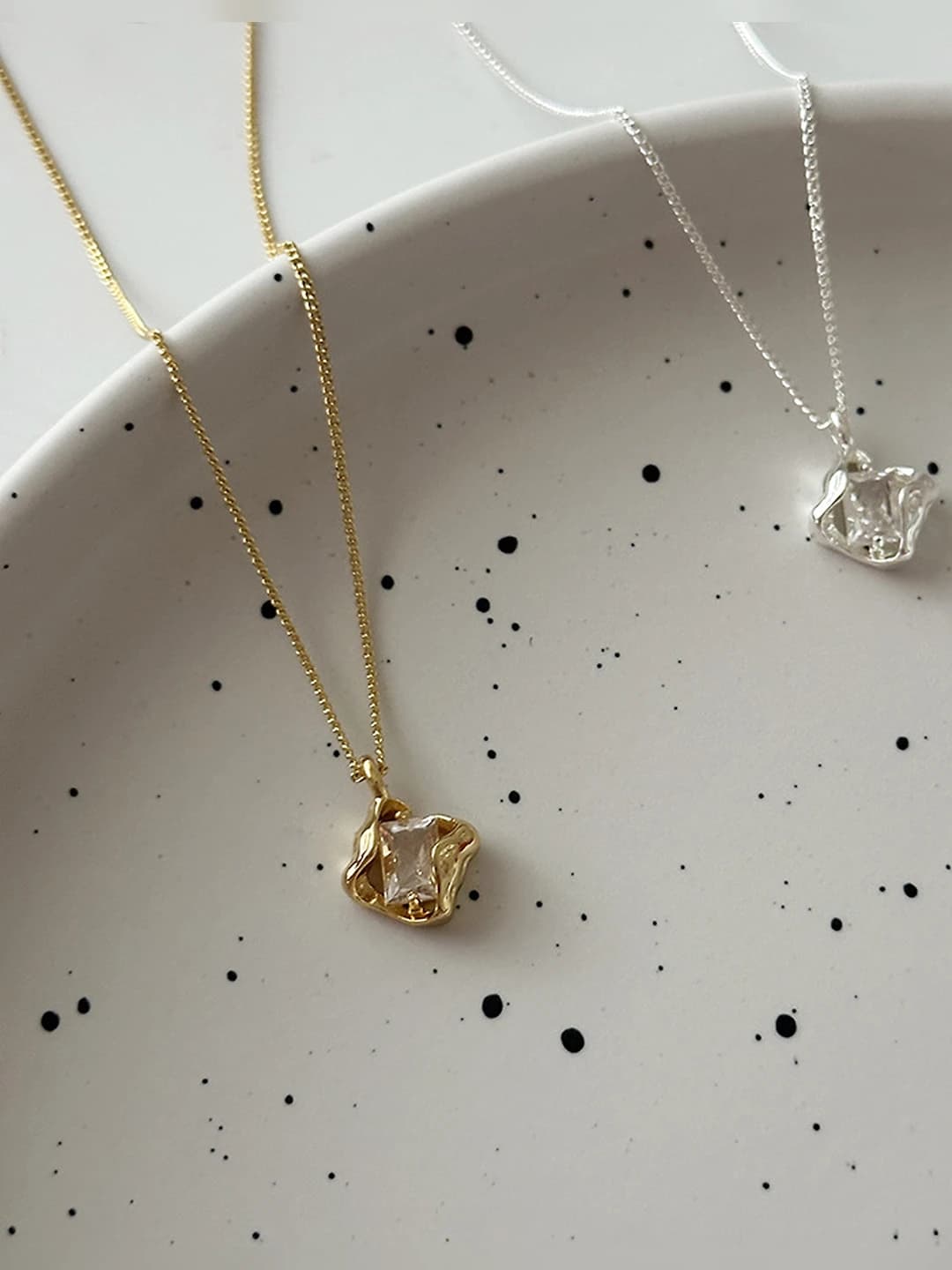 Women's summer geometric necklace with zircon and opal drop on cross chain