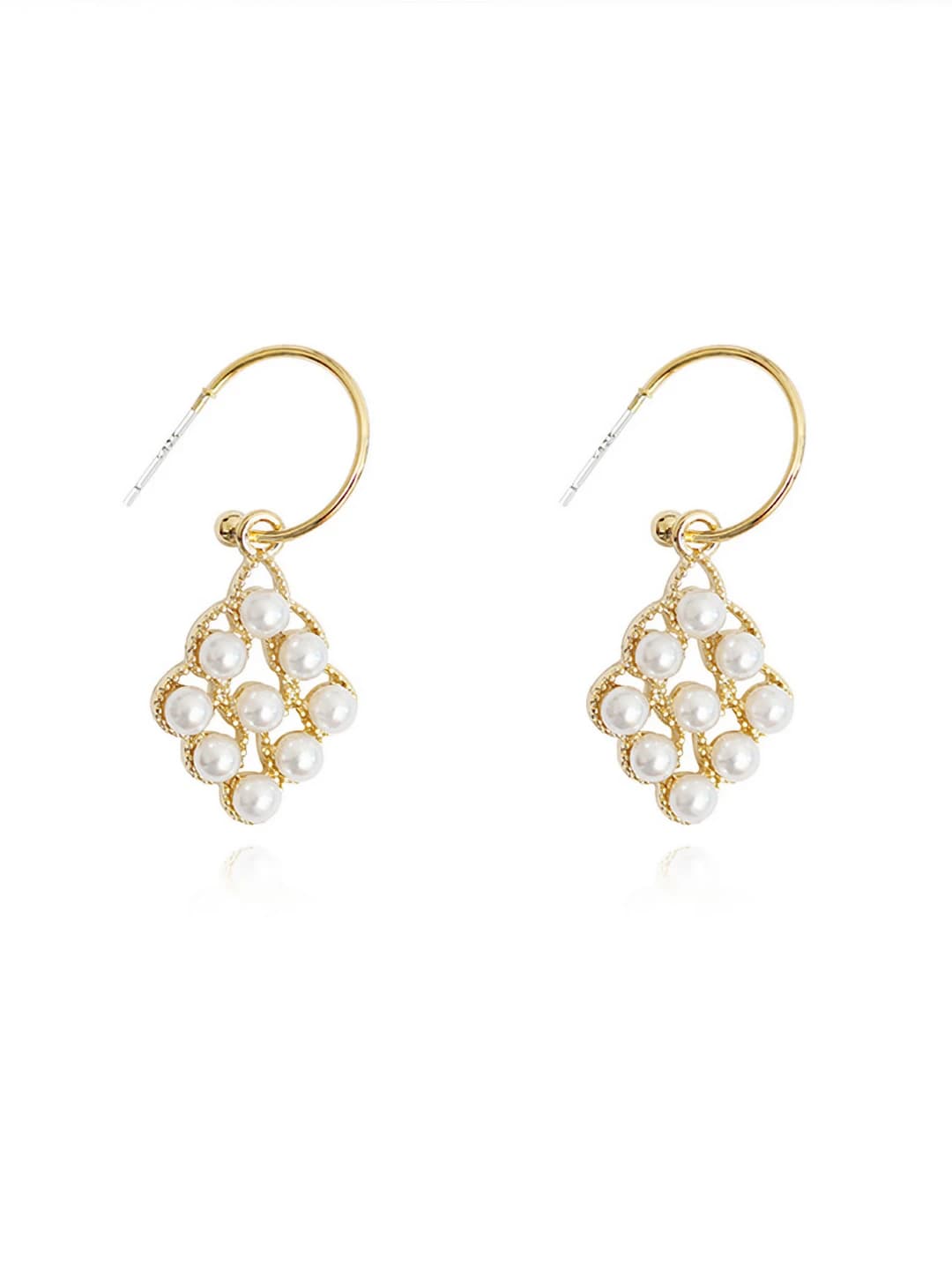 Women's Korean style summer geometric gold-plated 925 silver tassel and pearl earrings