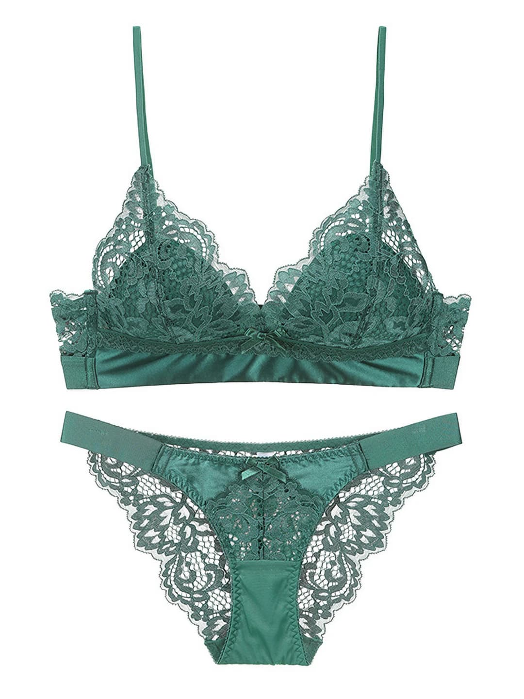 Women's lace underwear set: wire-free bra, thin cup, 3/4, open back, breathable, minimizes large bust, with panties