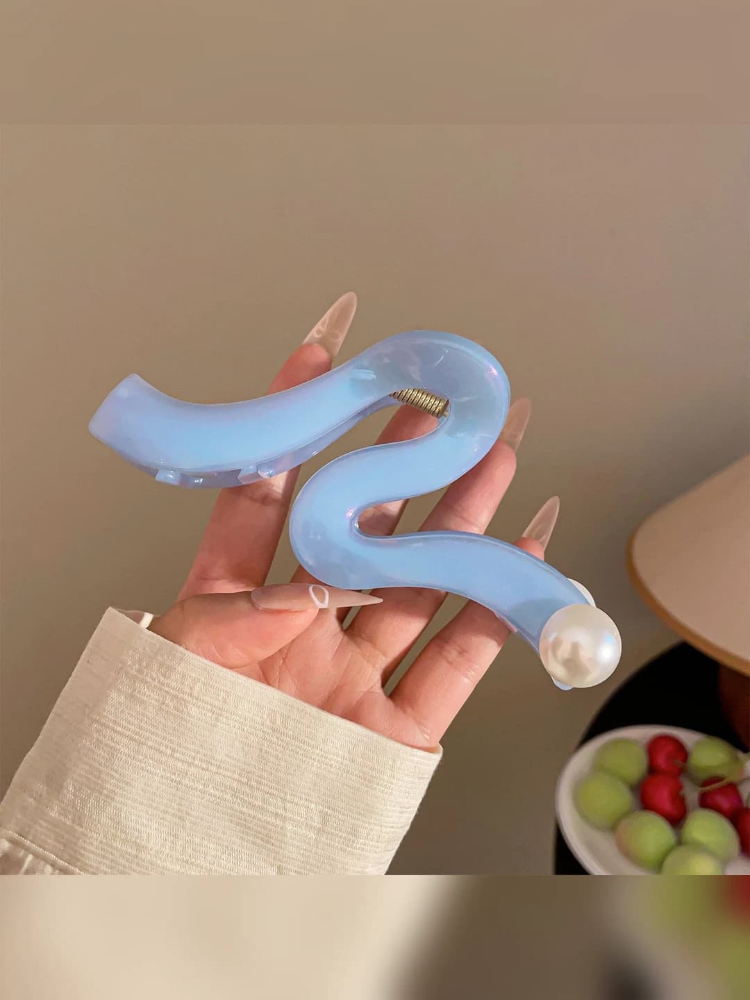 Blue, mermaid wavy clip, 13 cm