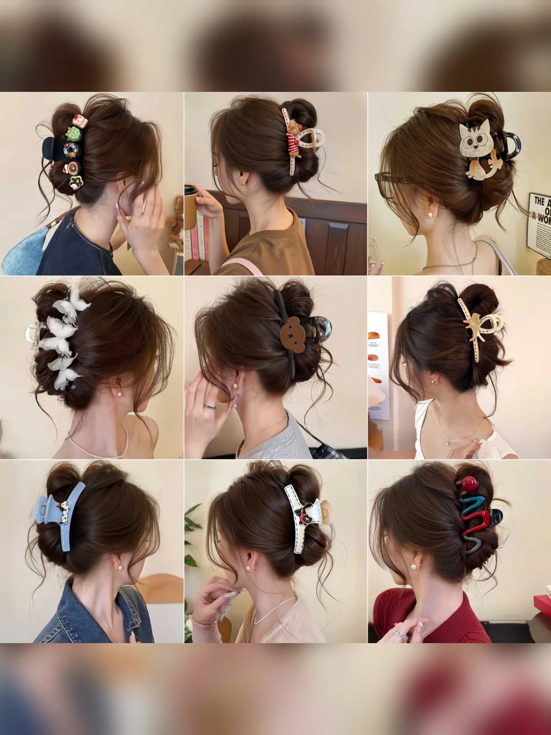 Women's large hair claw clip with cute bow design, handmade animal shape