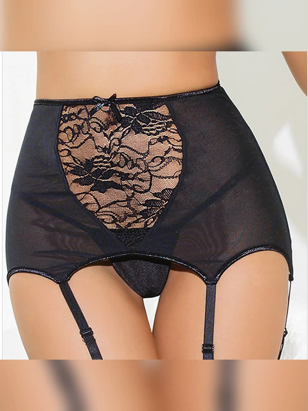 Women's garter belt with lace and mesh, non-slip, plus size