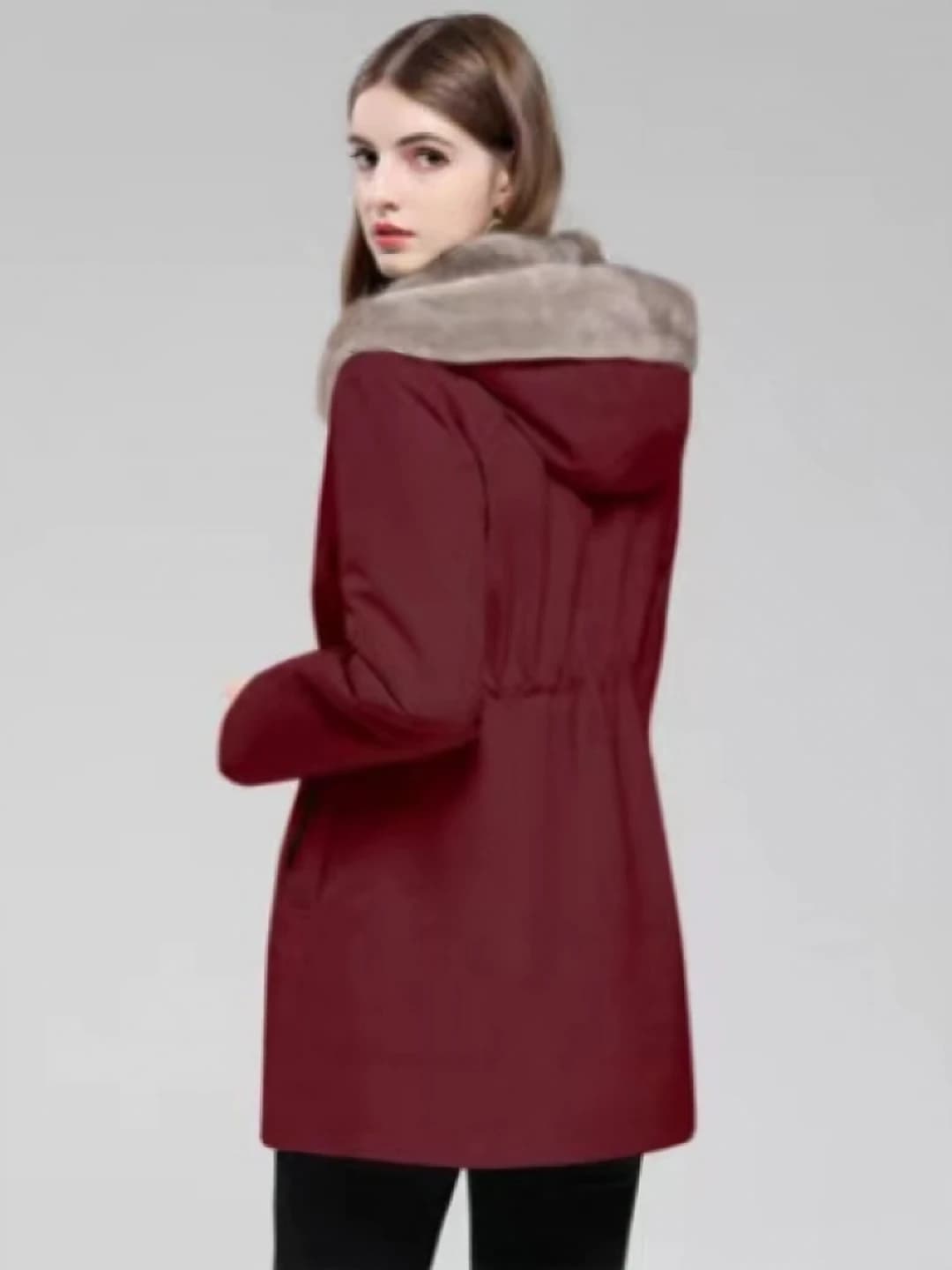 Long Wine red + inner drawstring + hood drawstring