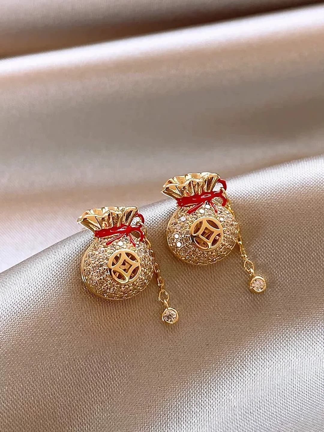 Gold coin charm stud earrings