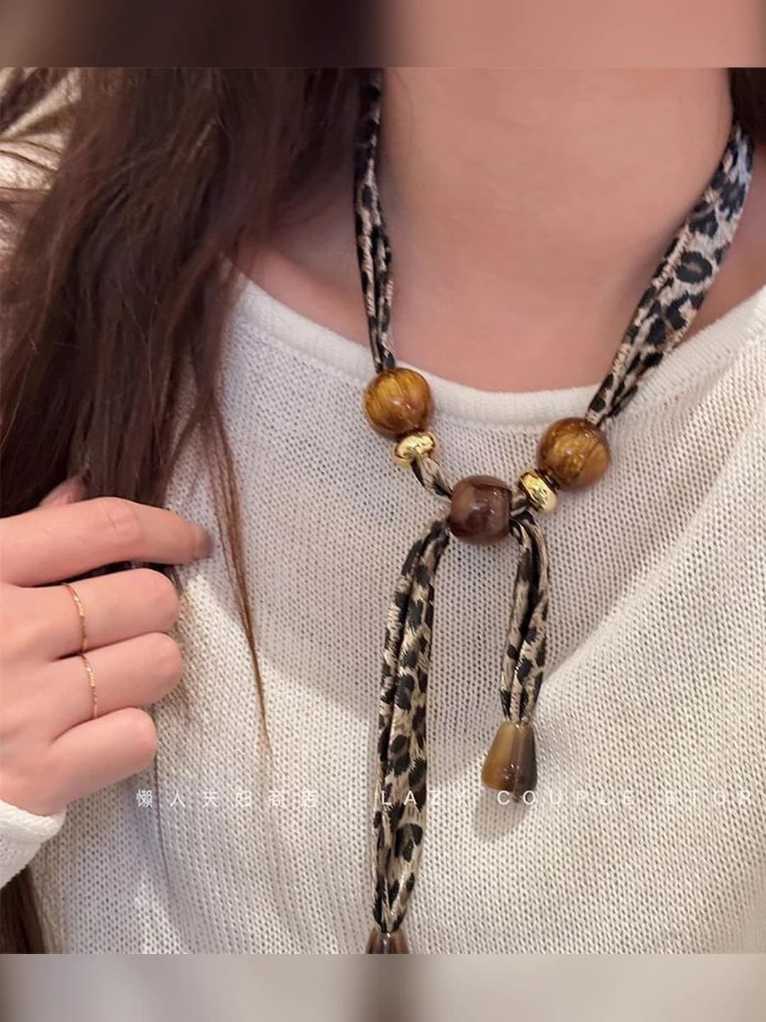 Women's 2026 leopard printed scarf necklace, sweater chain, design element: geometric