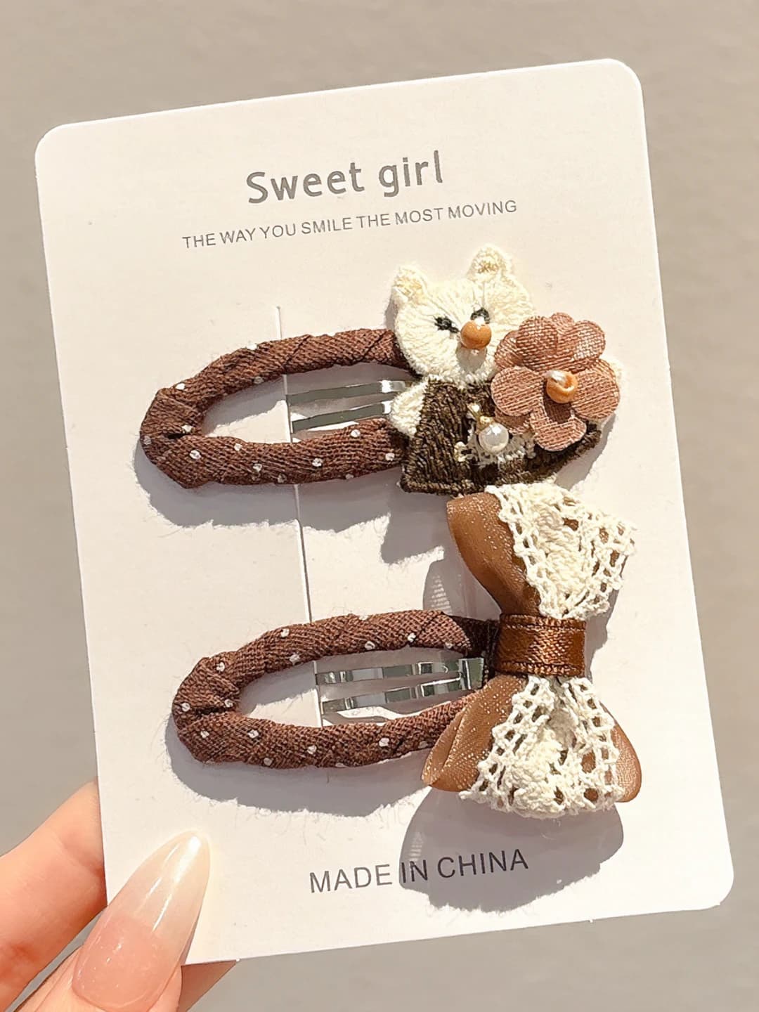 Маленькая кошка + бантик клипс, ~5 см