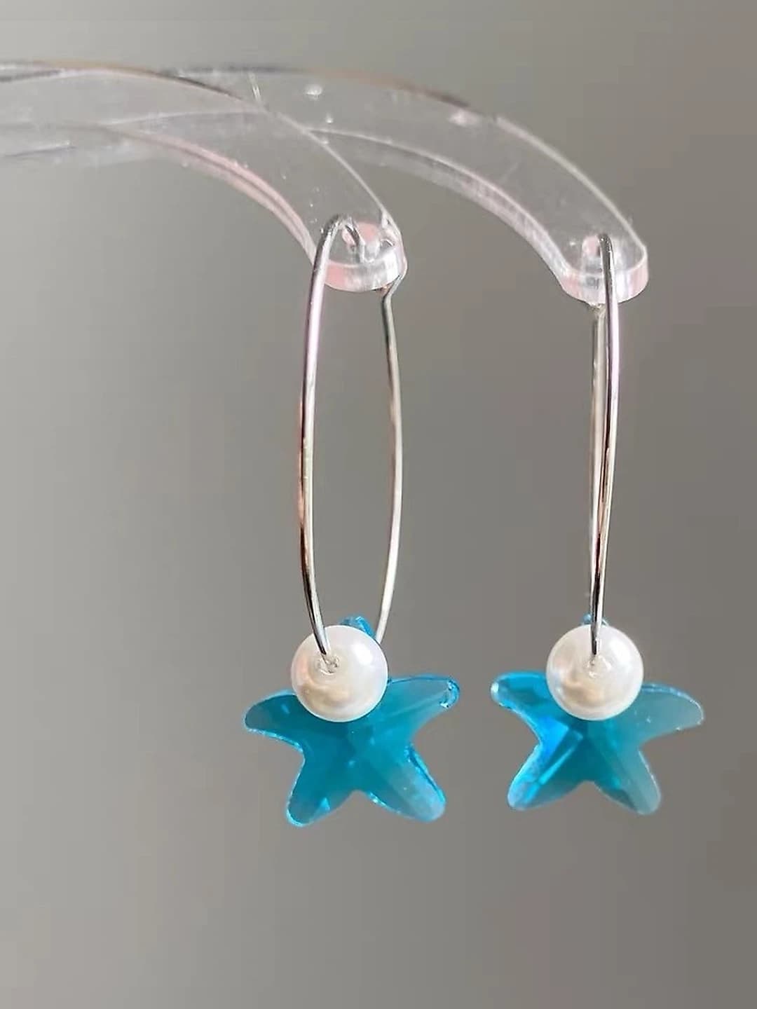 Women's large hoop earrings with pearl and starfish in Korean style