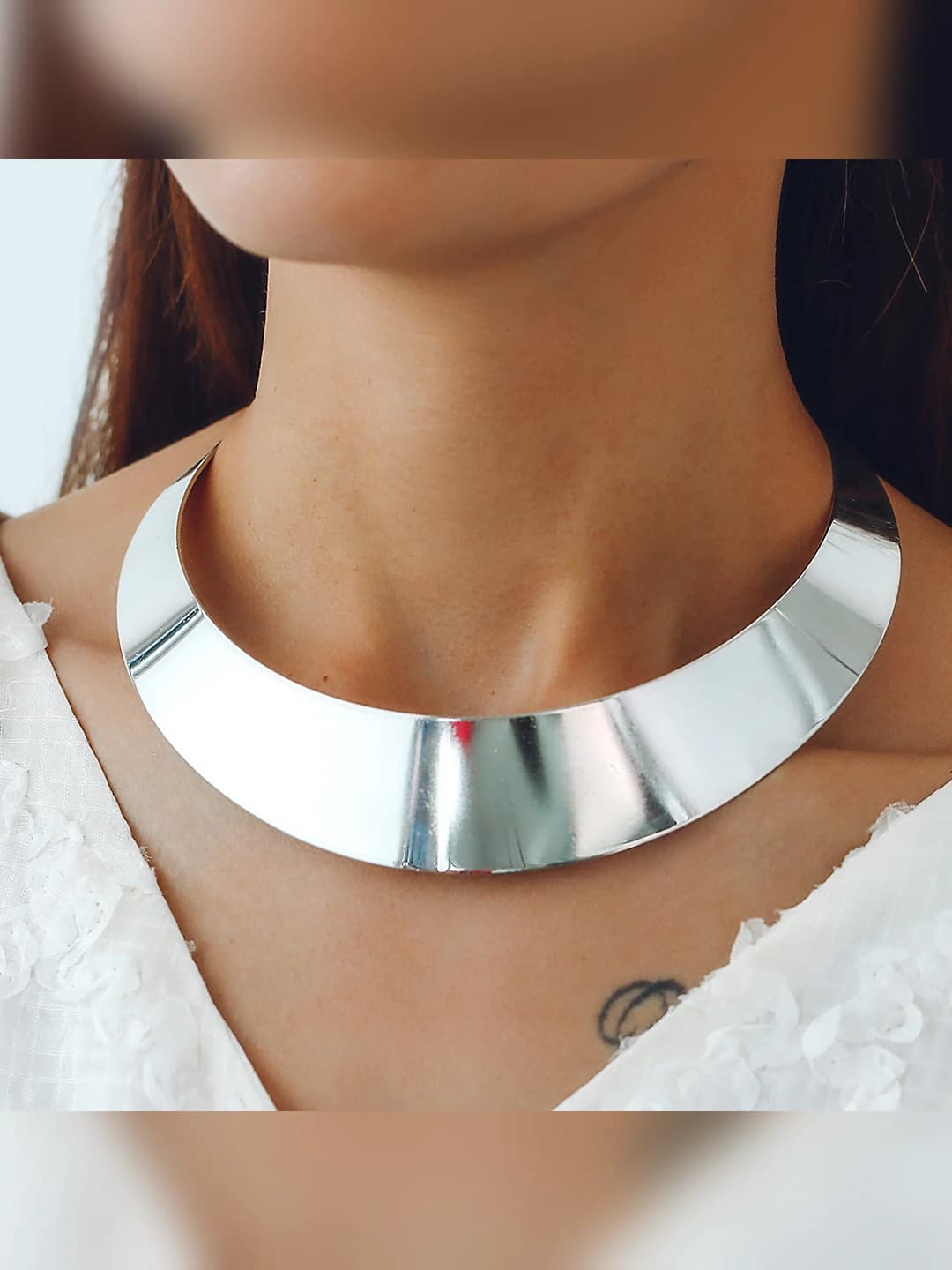 Women's metal collar necklace: punk style, geometric shape, 51-80 cm length, circular design elements, iron material, electroplating process, snake bone chain