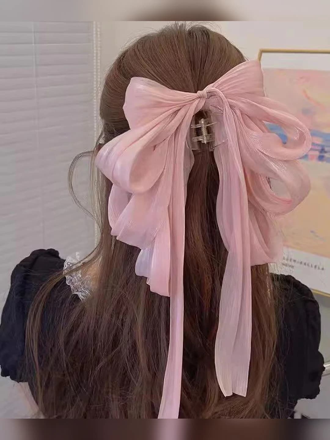 Women's hair clips and combs: sweet style ribbon bow claw clip