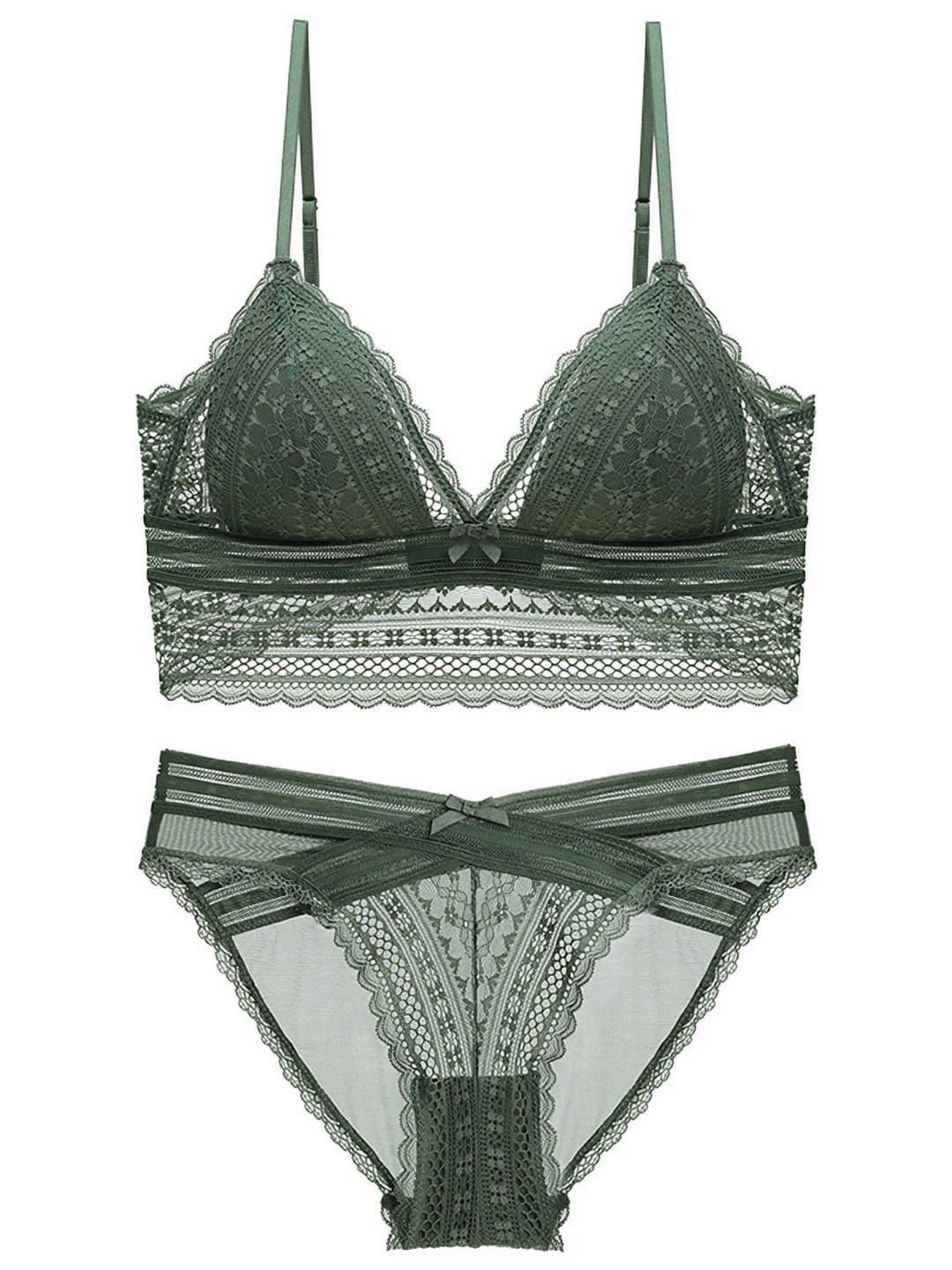Women's lace underwear set: thin, U-shaped, 3/4 cup, wire-free, open back