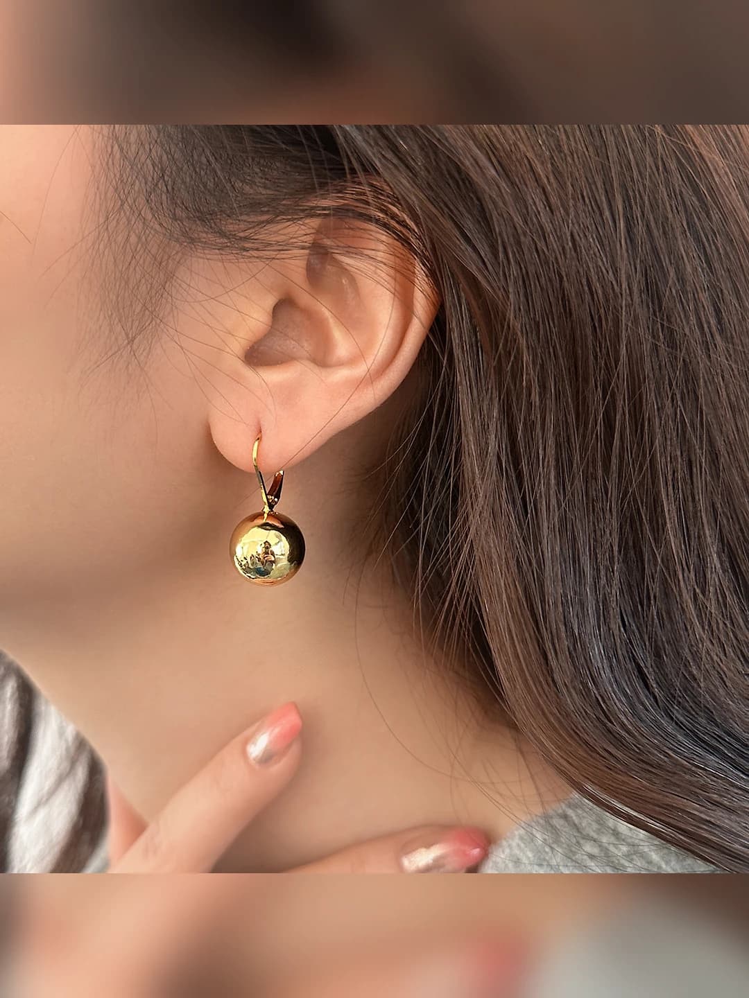 Gold ball drop earrings - gold plated
