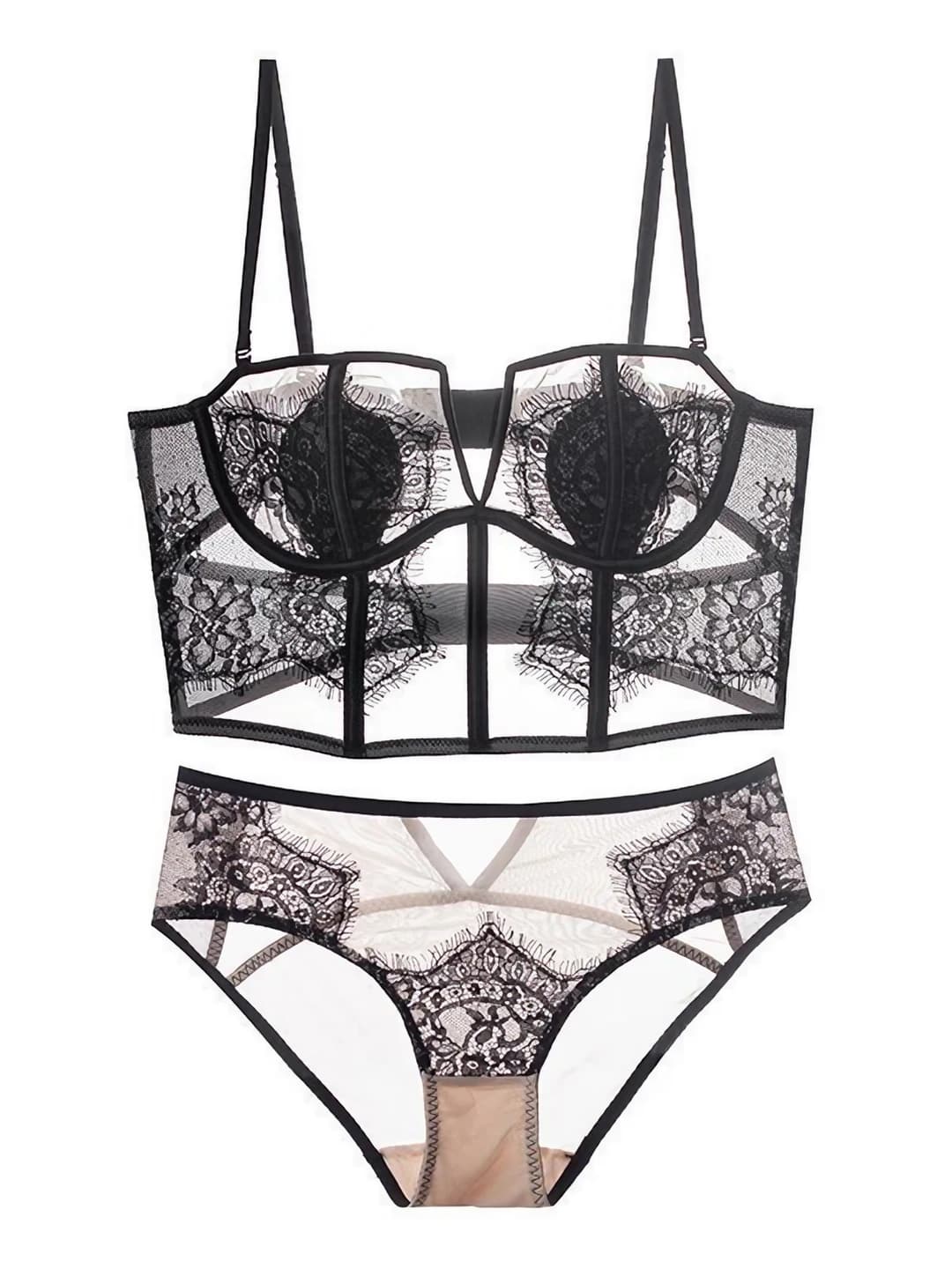 Women's lace bra and brief set, soft underwire, minimizes large bust, plus size