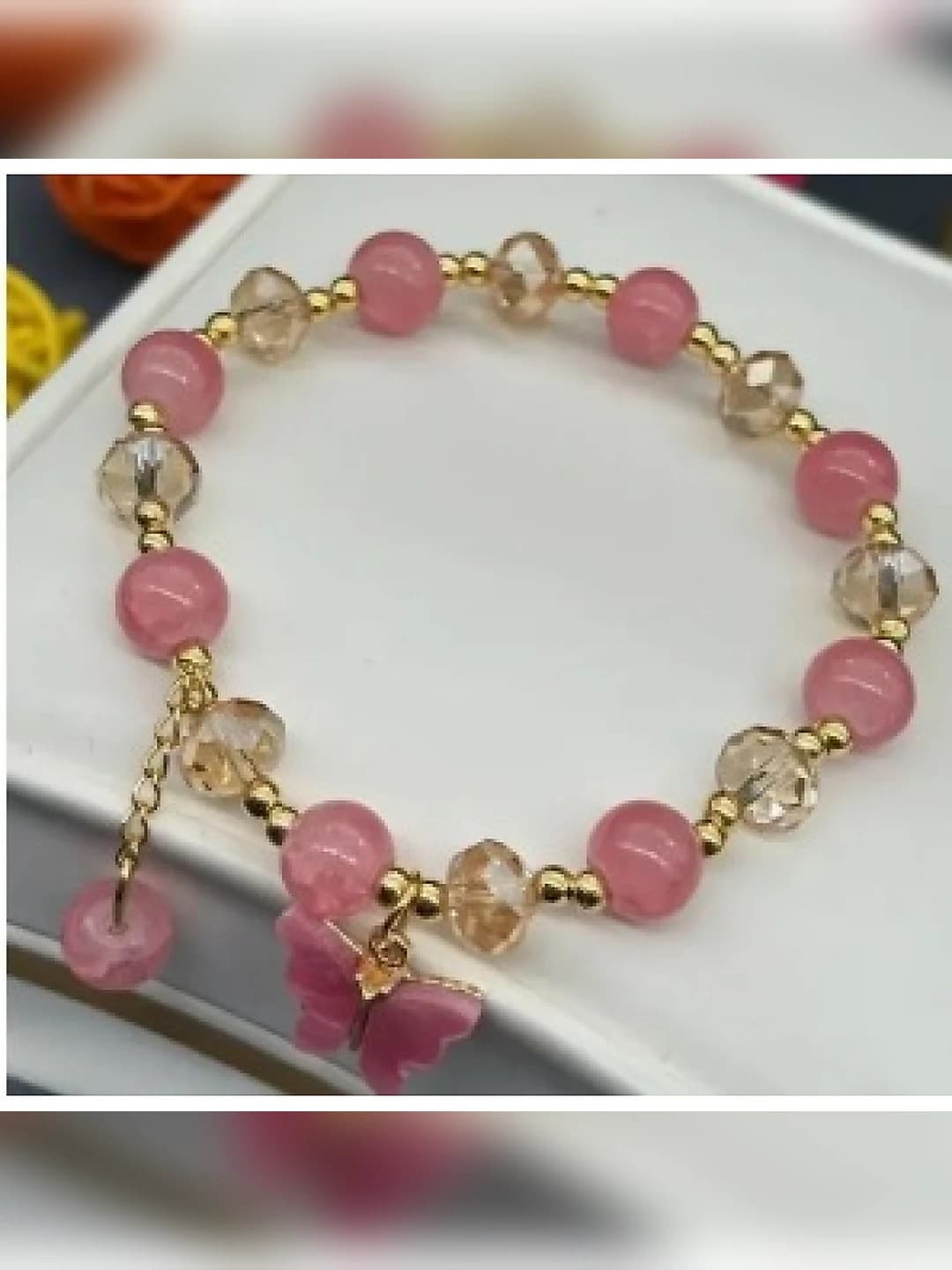 Purple-Pink Crystal Sheet Butterfly Bracelet