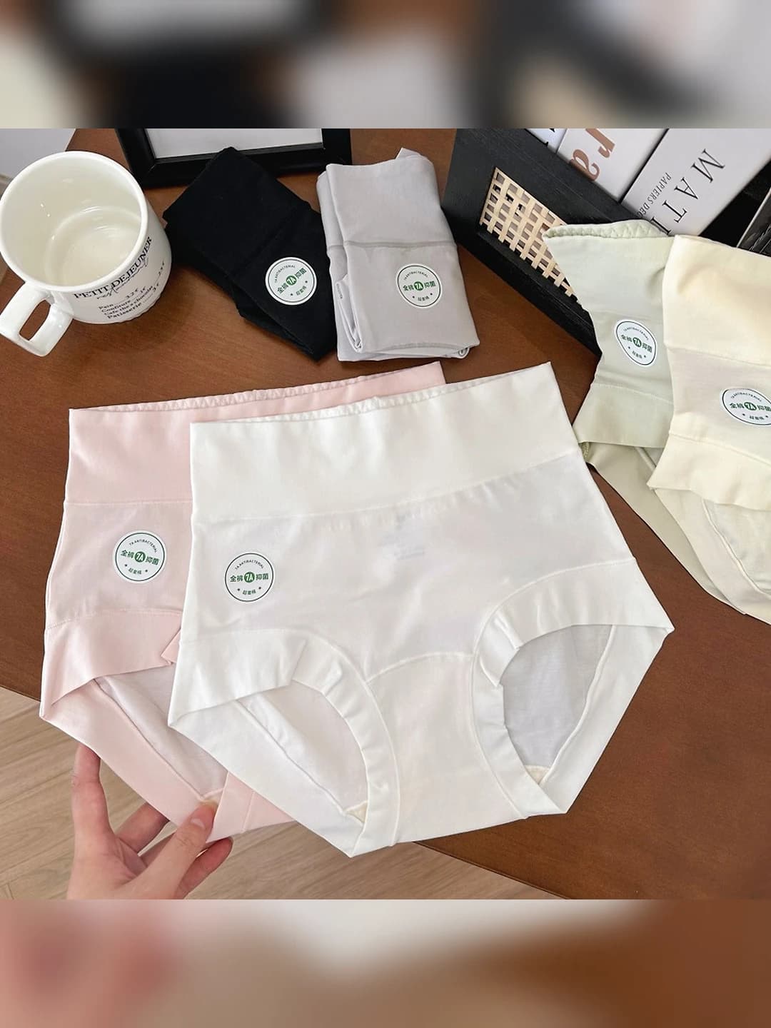 Women's high waist pure cotton briefs, tummy control, antibacterial, breathable, solid colour, all-season