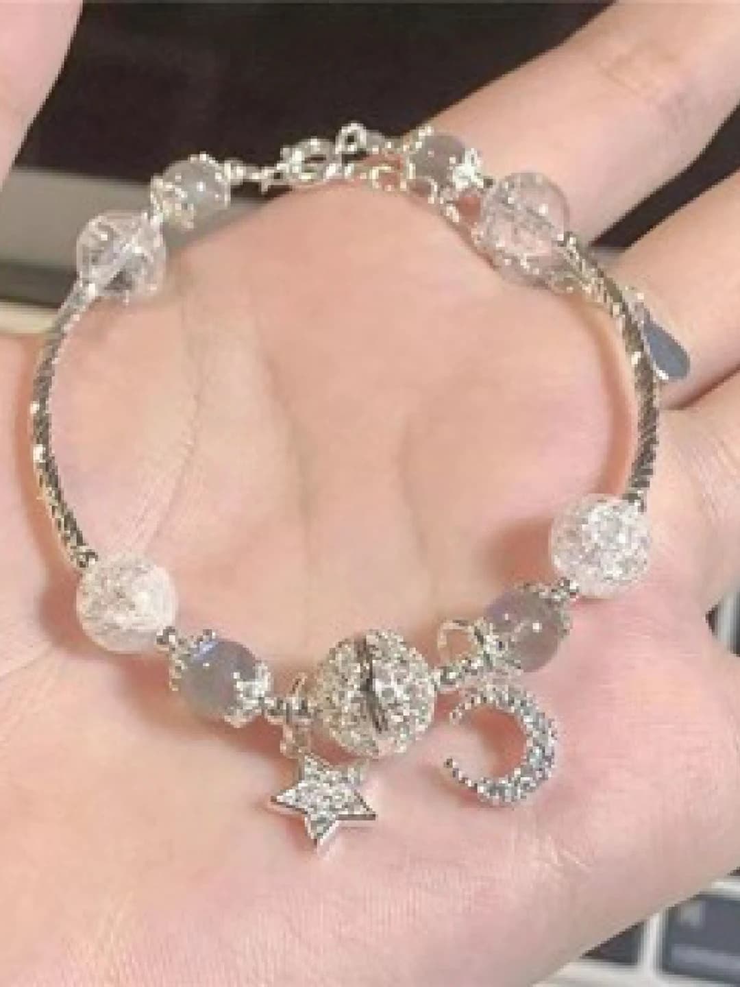 White bead diamond star moon glass bracelet