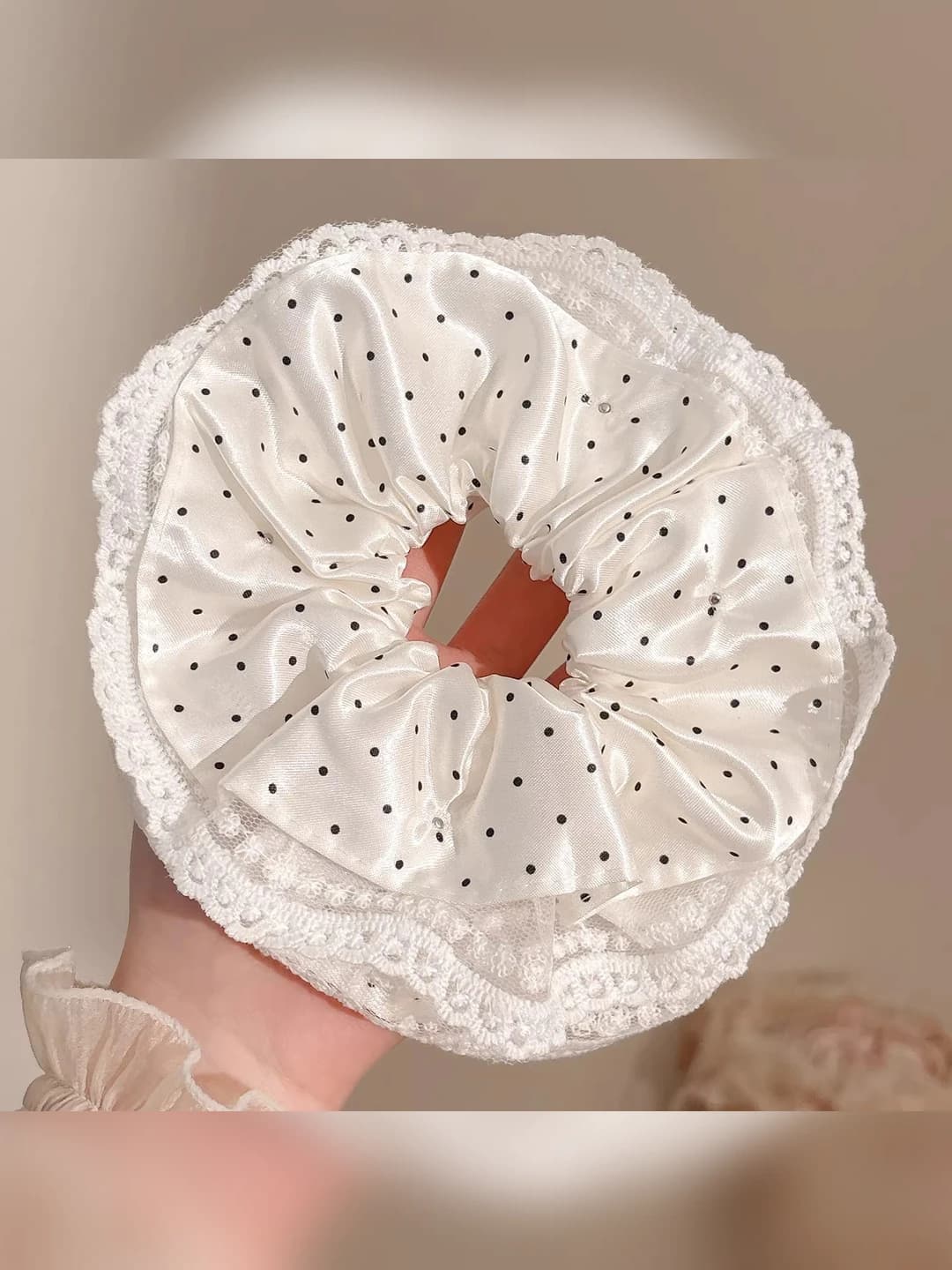 2# White satin polka dot lace ~17 cm