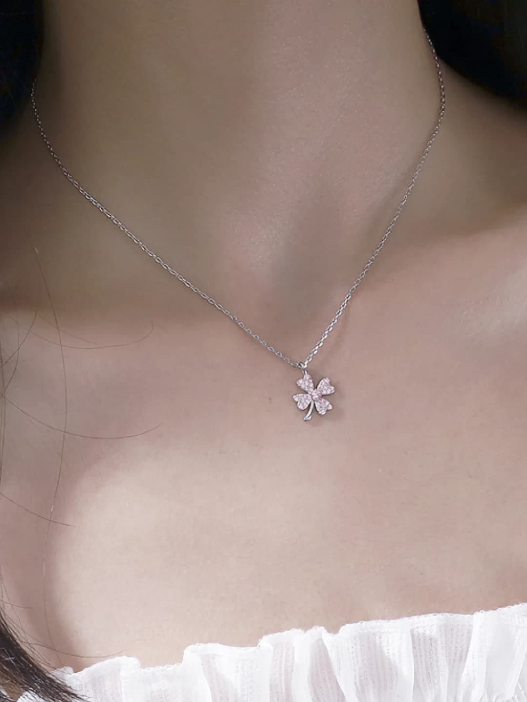 Silver four-leaf clover necklace